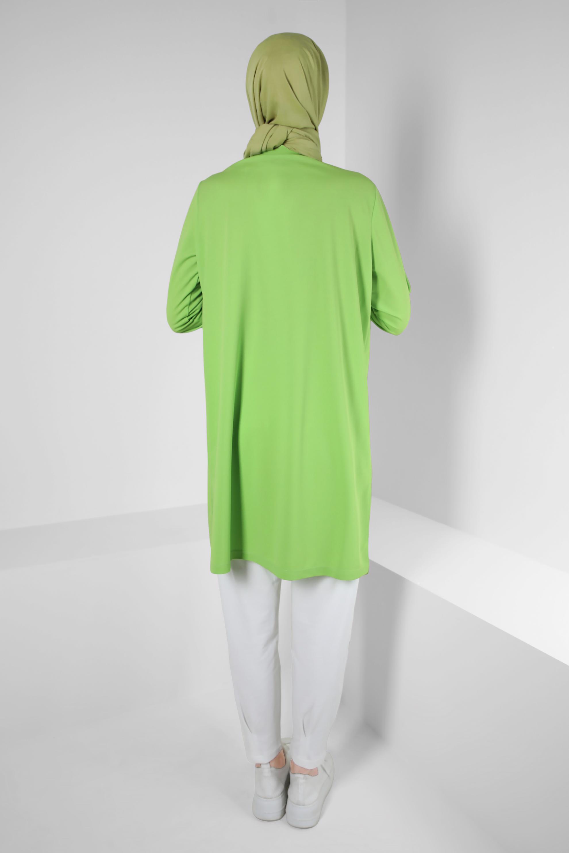 Tesettür giyim YEŞİL METAL AKSESUARLI CEPLİ EŞOFMAN TUNİK 43885