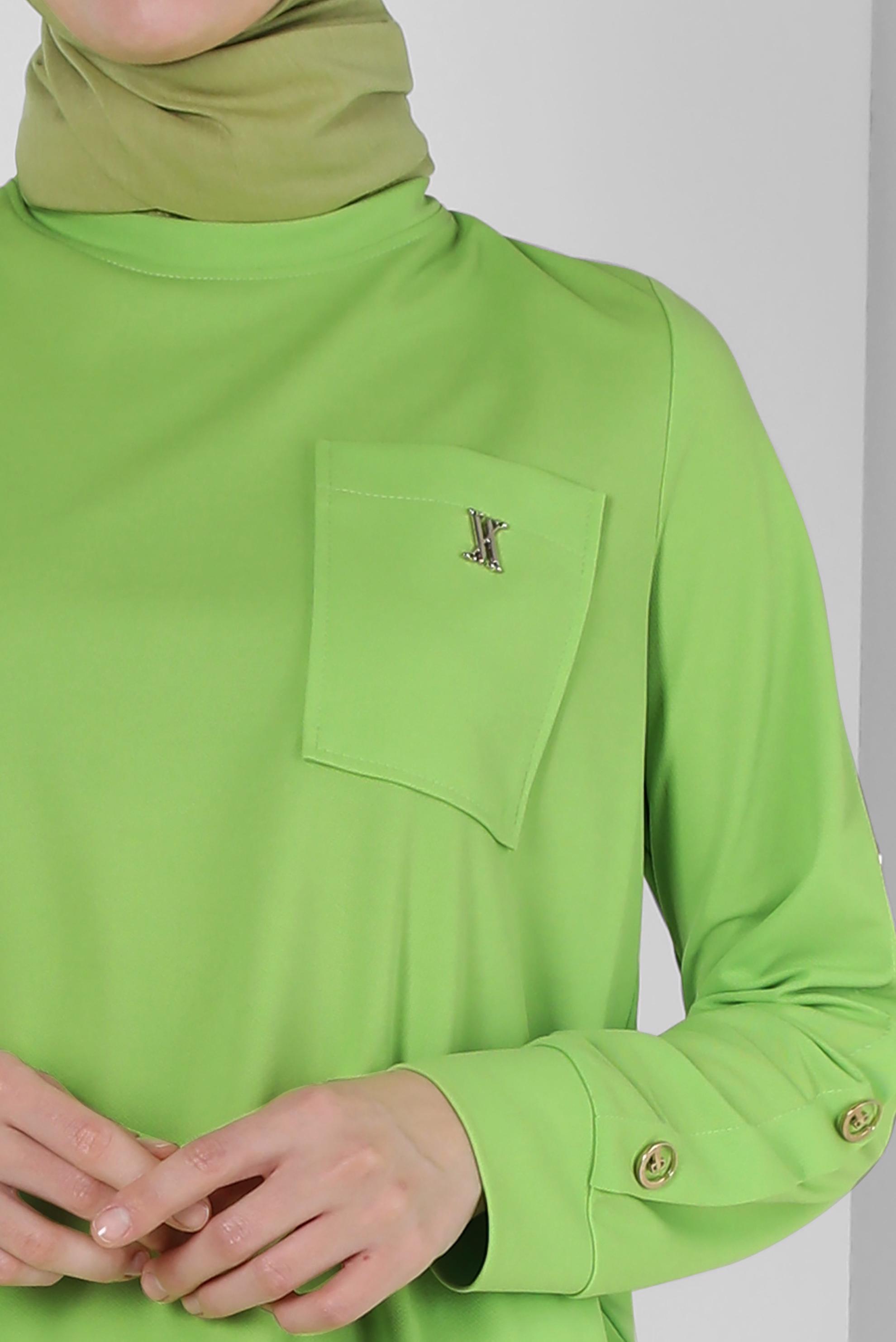 Tesettür giyim YEŞİL METAL AKSESUARLI CEPLİ EŞOFMAN TUNİK 43885