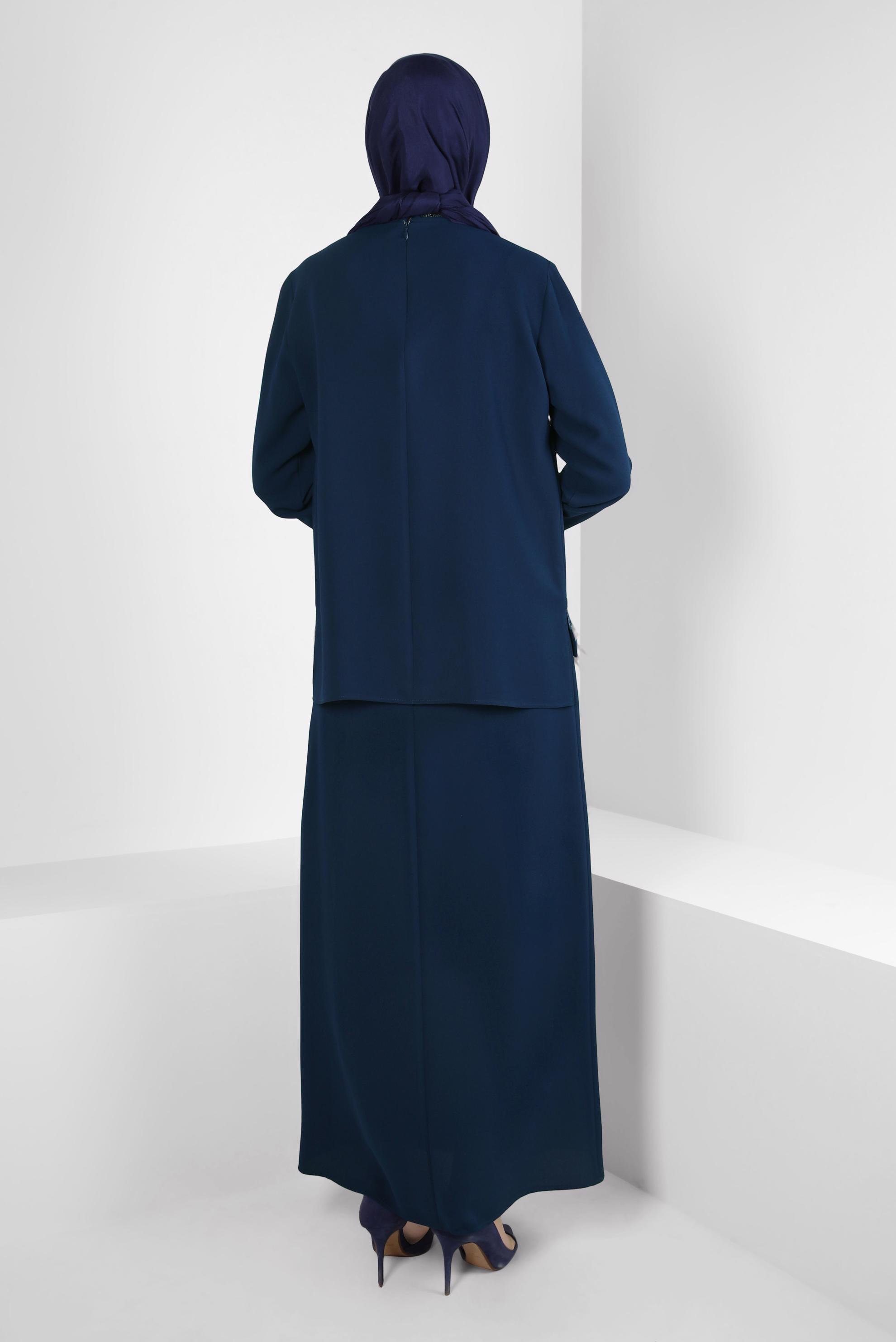 Tesettür giyim LACİVERT PÜSKÜL DETAYLI ETEKLİ TAKIM 30205