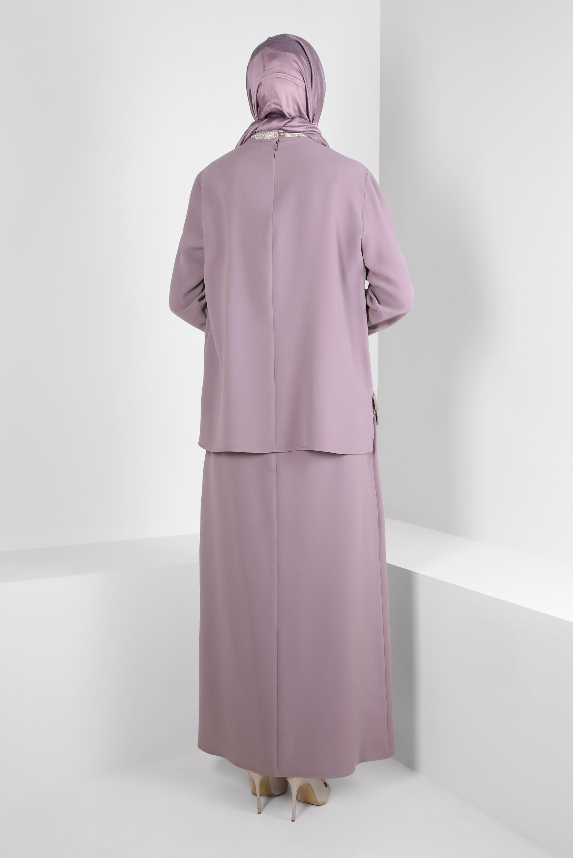 Tesettür giyim PEMBE PÜSKÜL DETAYLI ETEKLİ TAKIM 30205
