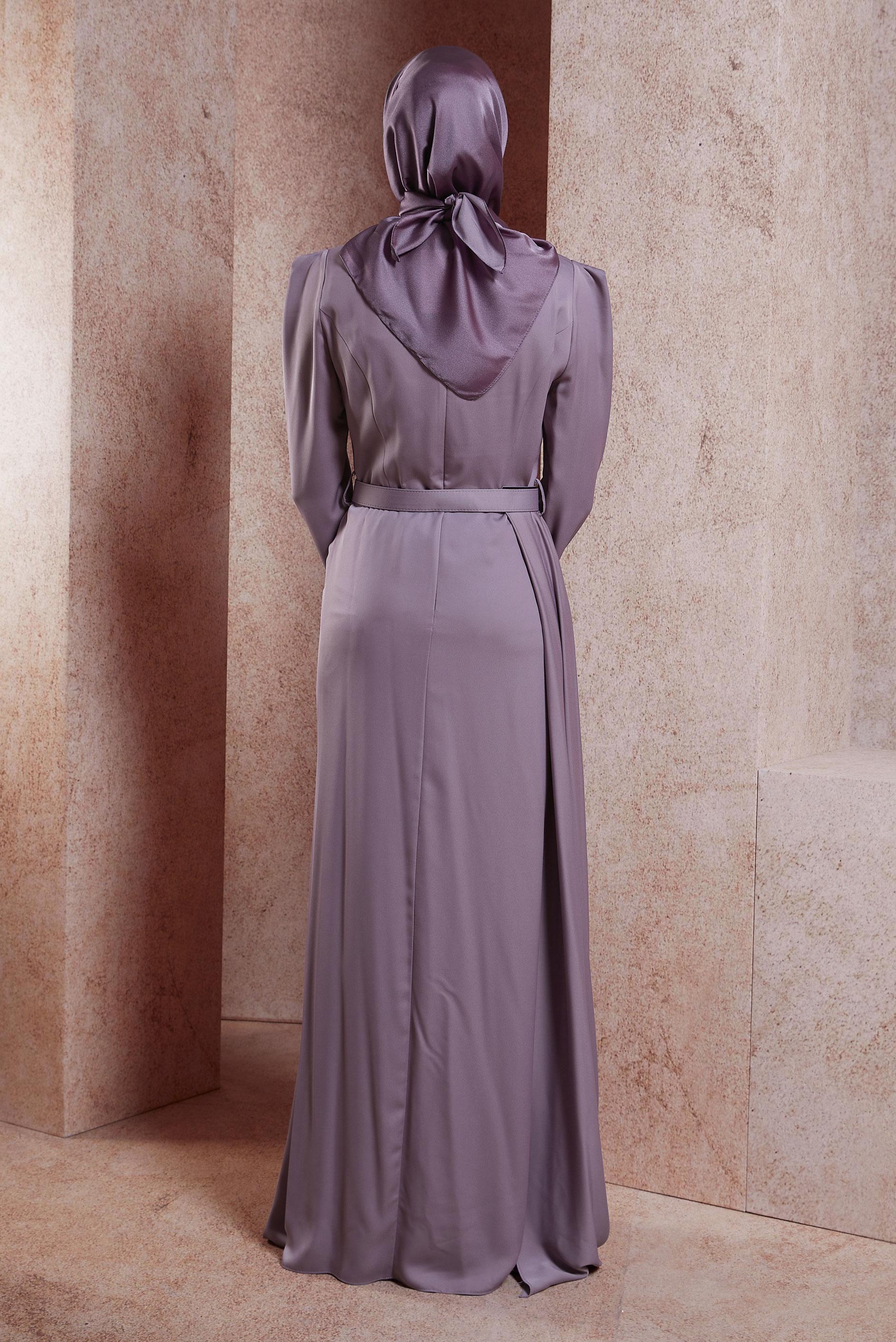 Tesettür giyim MOR SATEN TESETTÜR ABİYE ELBİSE 50170