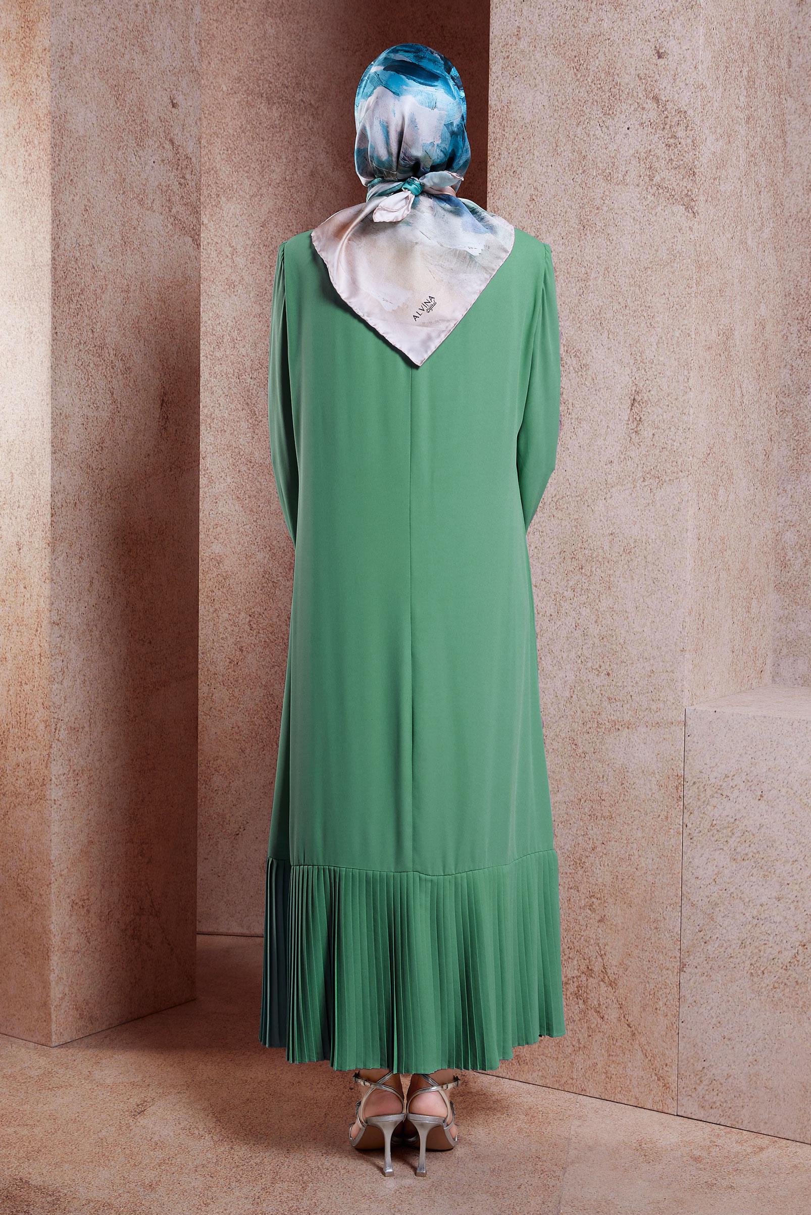 Vêtements hijab VERT ROBE DE SOIRÉE À PLIS DÉTAILLÉS 50240