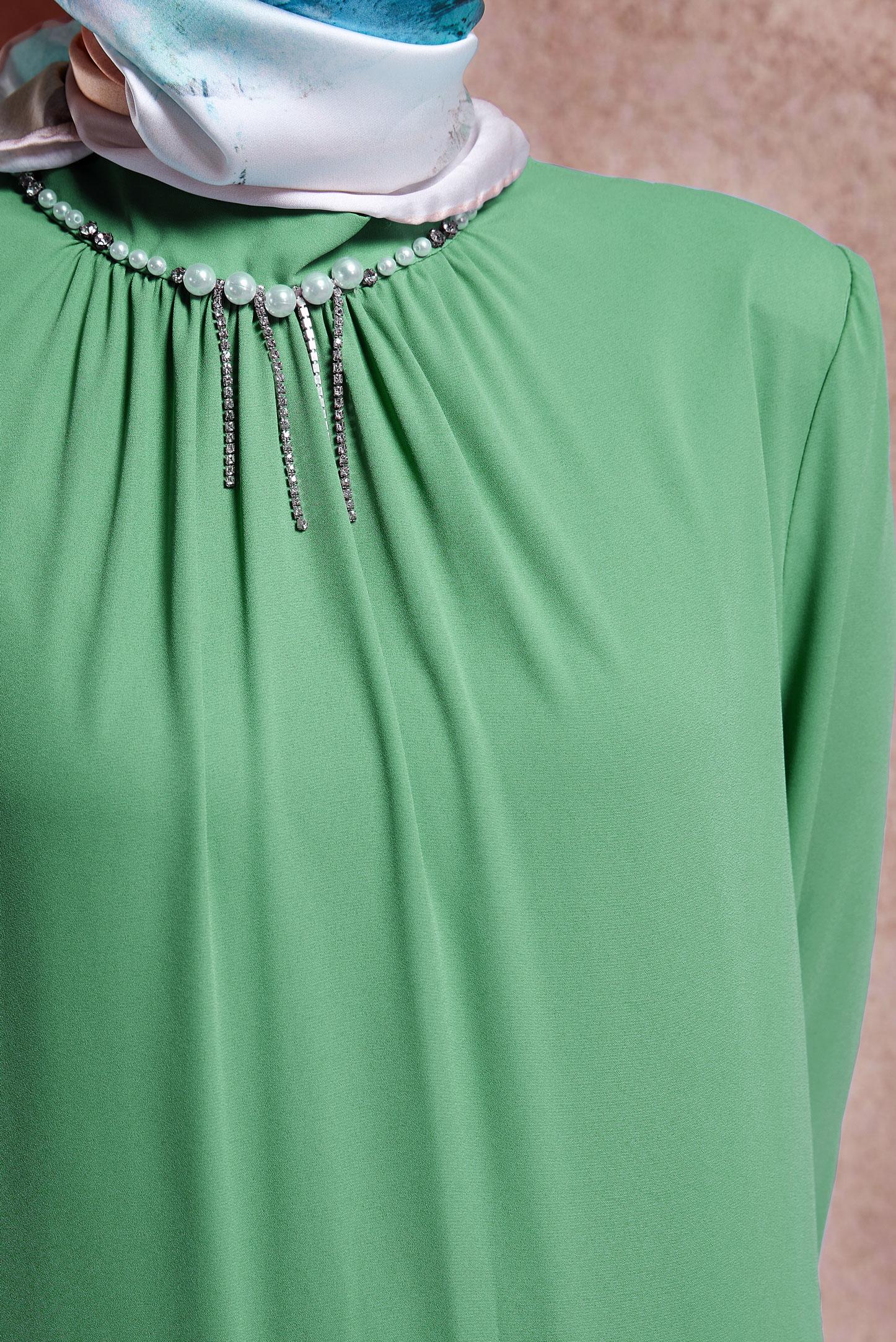 Vêtements hijab VERT ROBE DE SOIRÉE À PLIS DÉTAILLÉS 50240