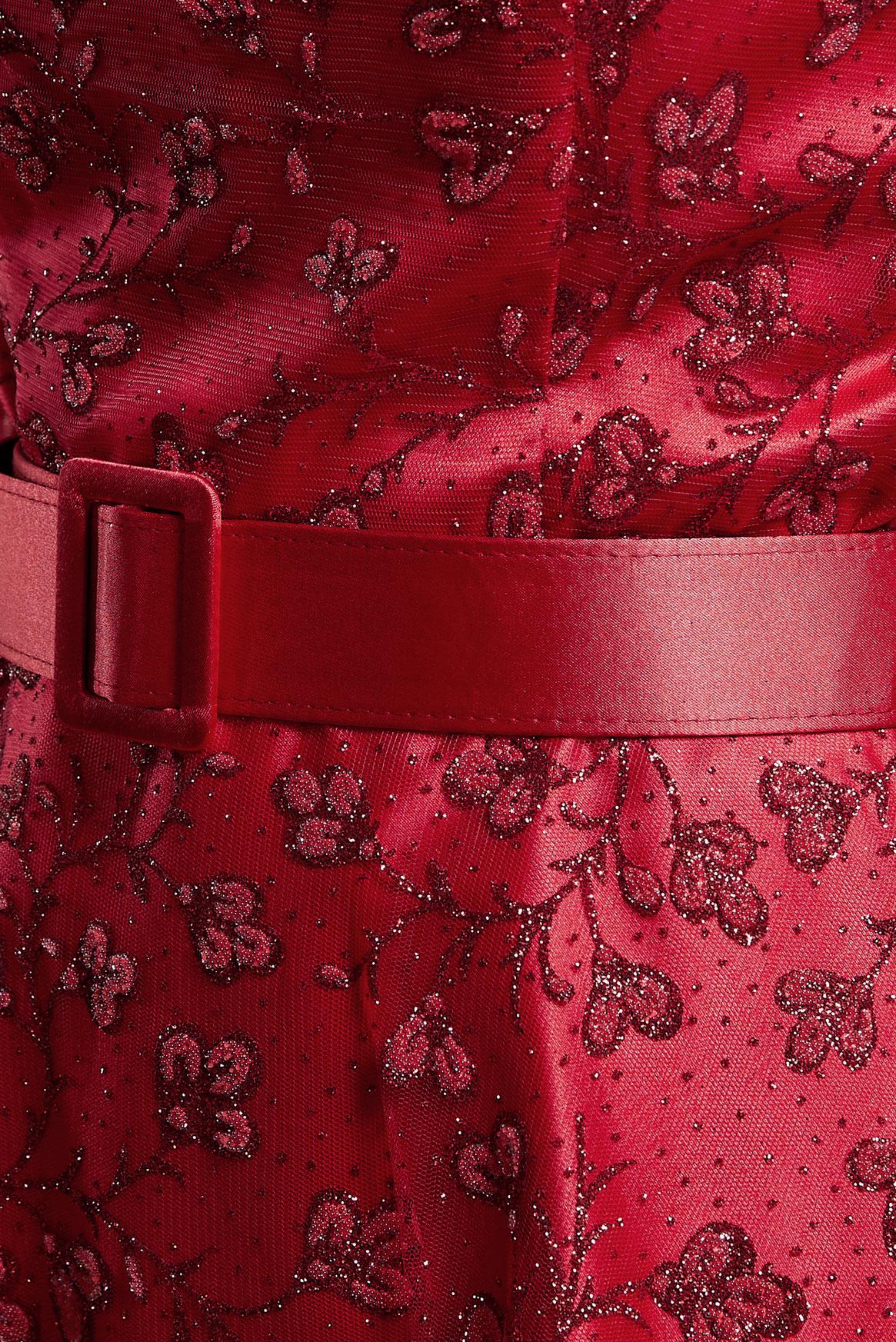 Tesettür giyim KIRMIZI ÇİÇEK DESENLİ KEMERLİ ABİYE 50266