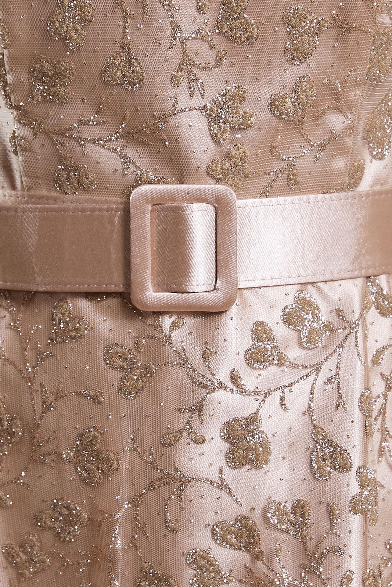 Tesettür giyim BAKIR / BRONZ ÇİÇEK DESENLİ KEMERLİ ABİYE 50266