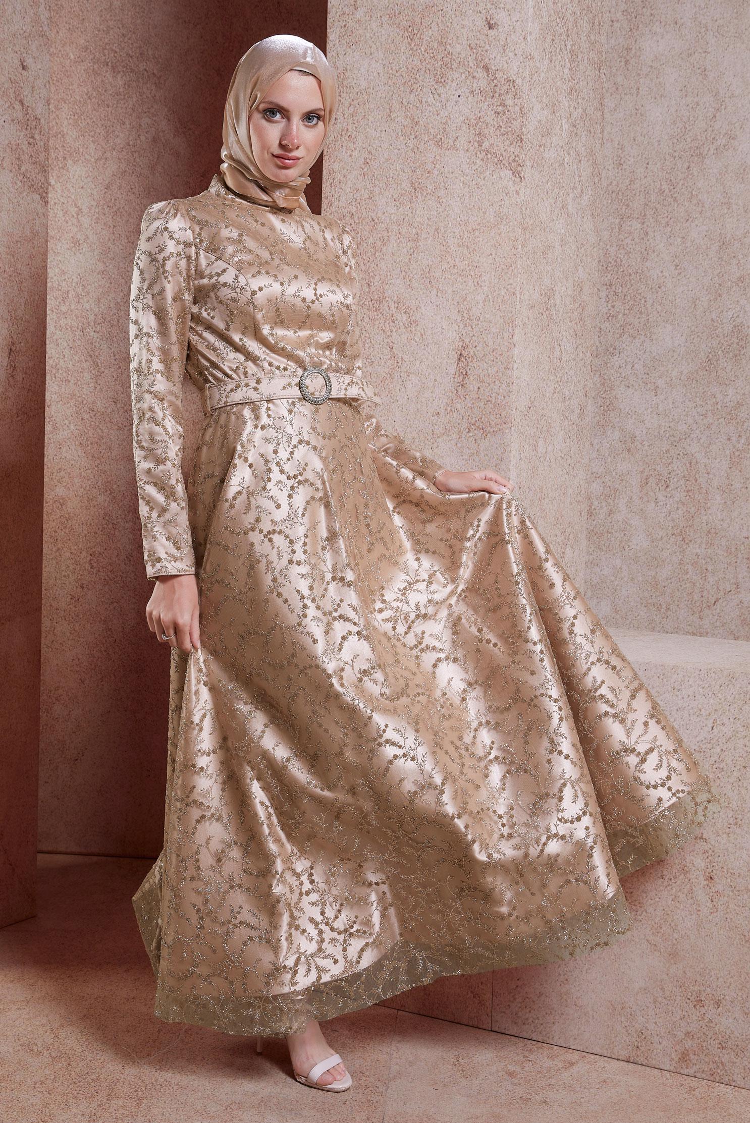 Tesettür giyim ALTIN KEMERLİ TESETTÜR ABİYE ELBİSE 50268