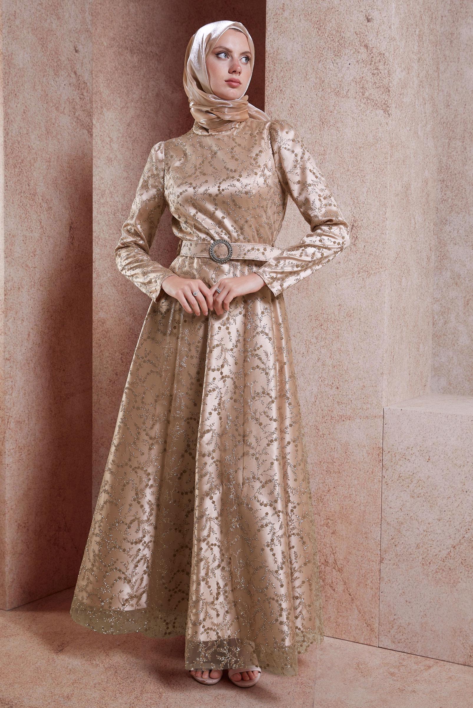 Tesettür giyim ALTIN KEMERLİ TESETTÜR ABİYE ELBİSE 50268