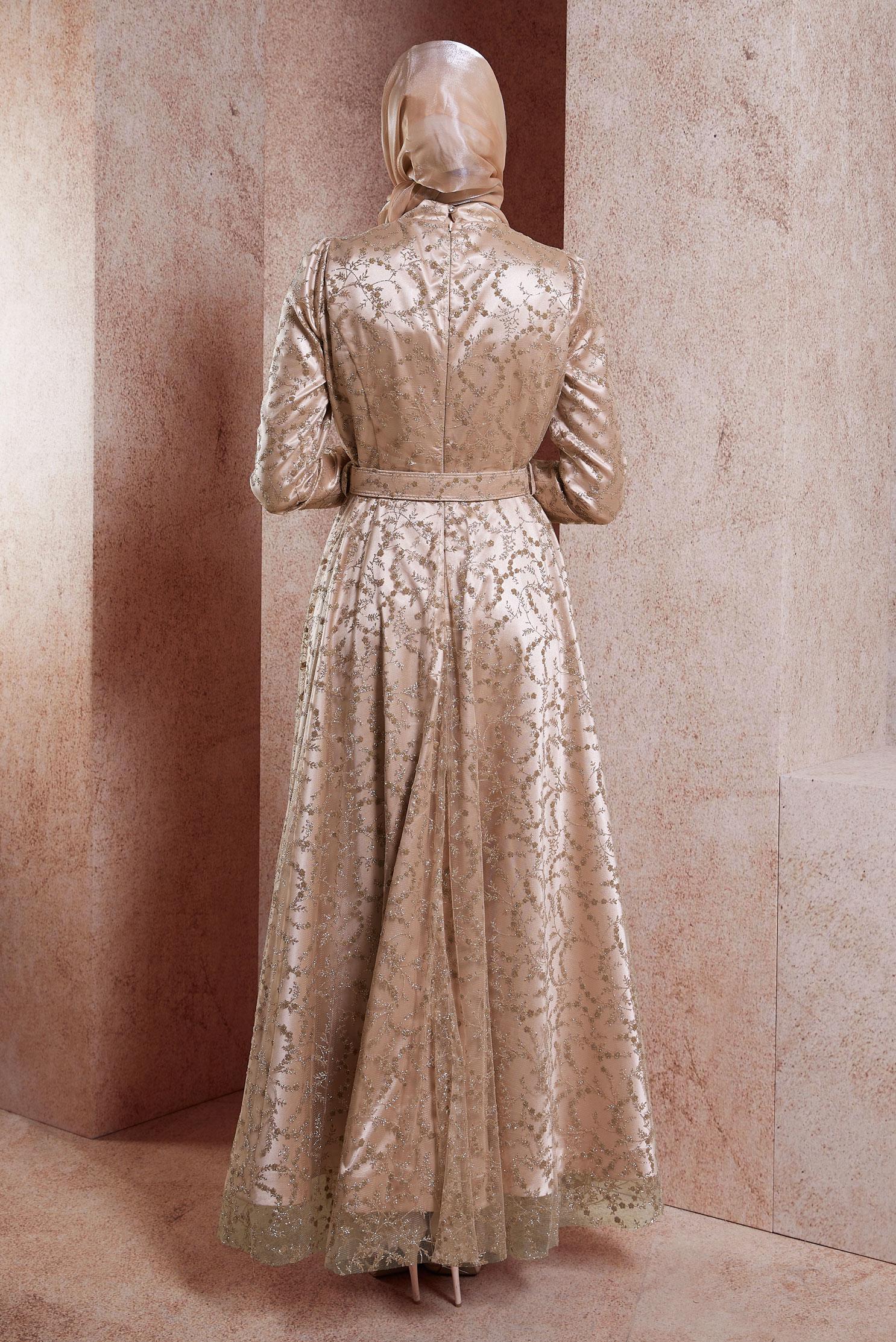 Tesettür giyim ALTIN KEMERLİ TESETTÜR ABİYE ELBİSE 50268