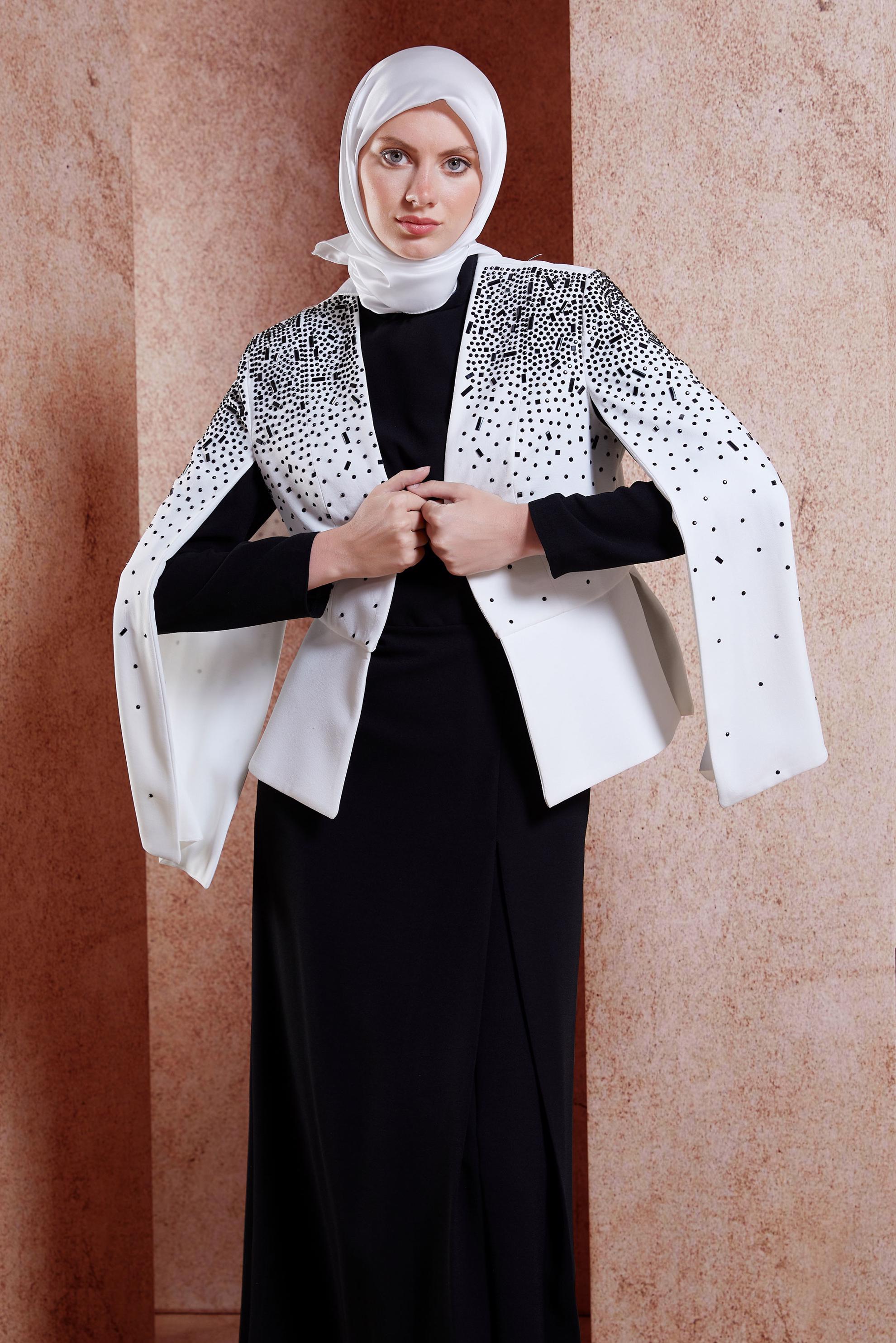 Hijab clothing ECRU DRESS SUIT WITH GEM DETAIL 30250