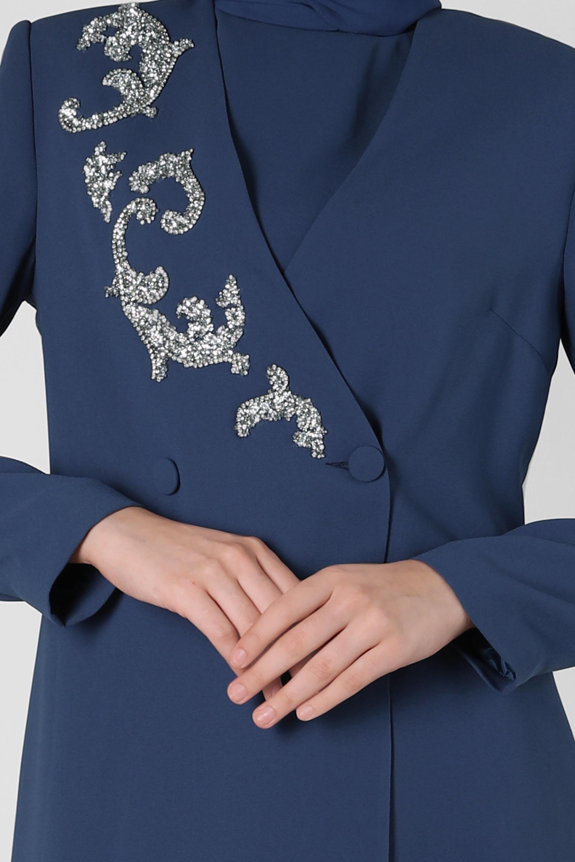 Tesettür giyim LACİVERT TAŞLI NAKIŞLI ÜÇLÜ PANT. TAKIM 30258 