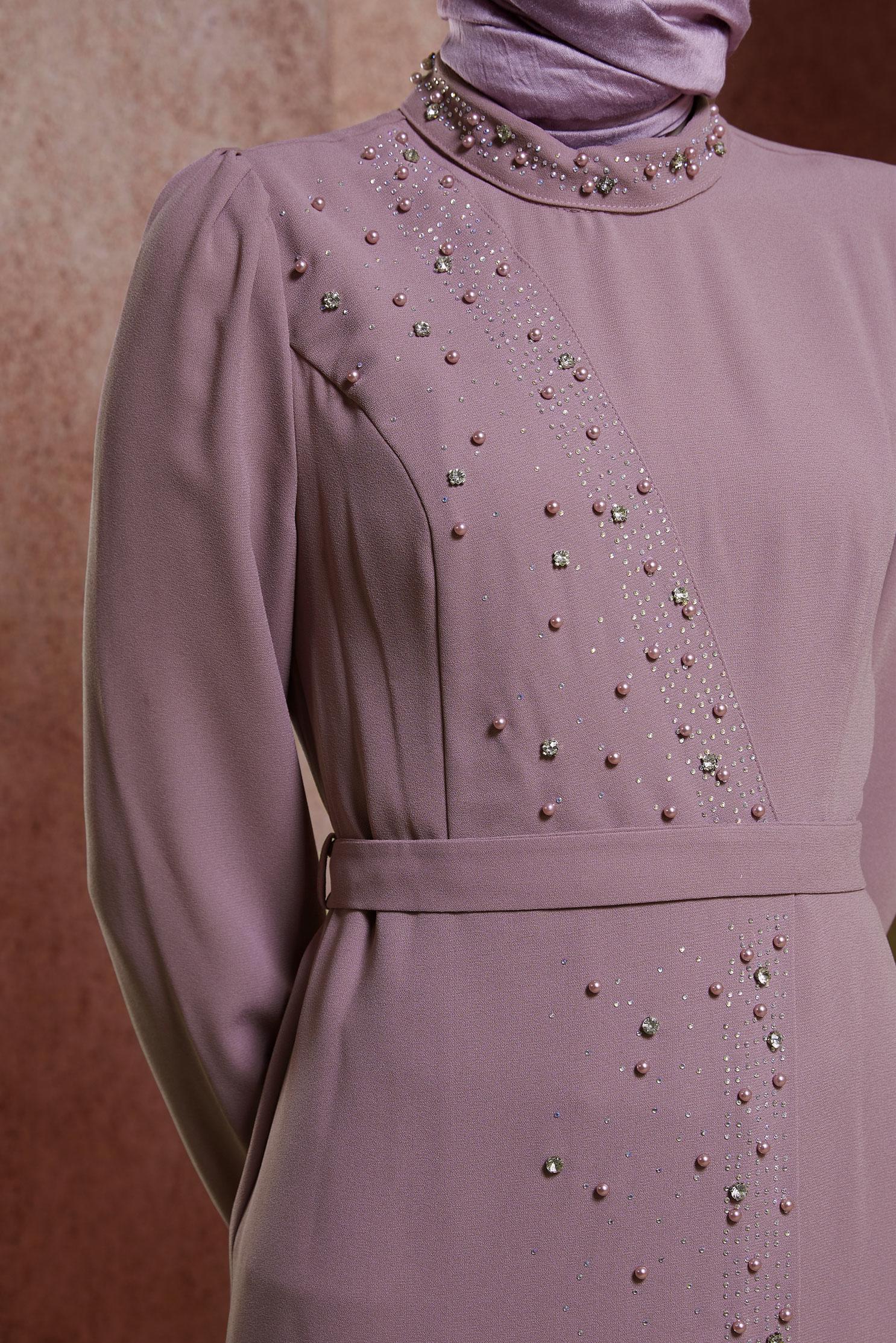 Tesettür giyim MOR KEMERLİ PANTOLONLU TAKIM 30271