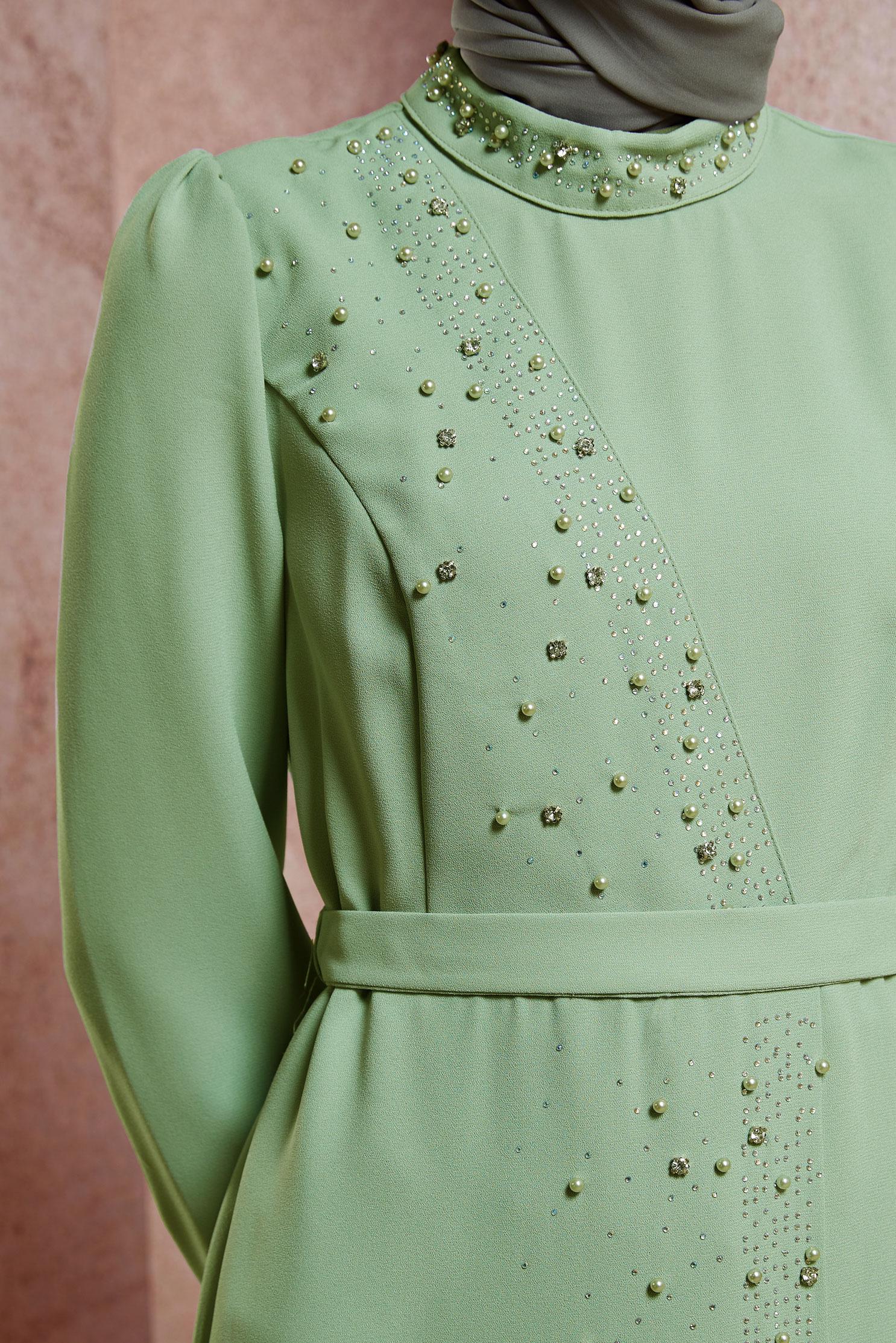 Tesettür giyim YEŞİL KEMERLİ PANTOLONLU TAKIM 30271