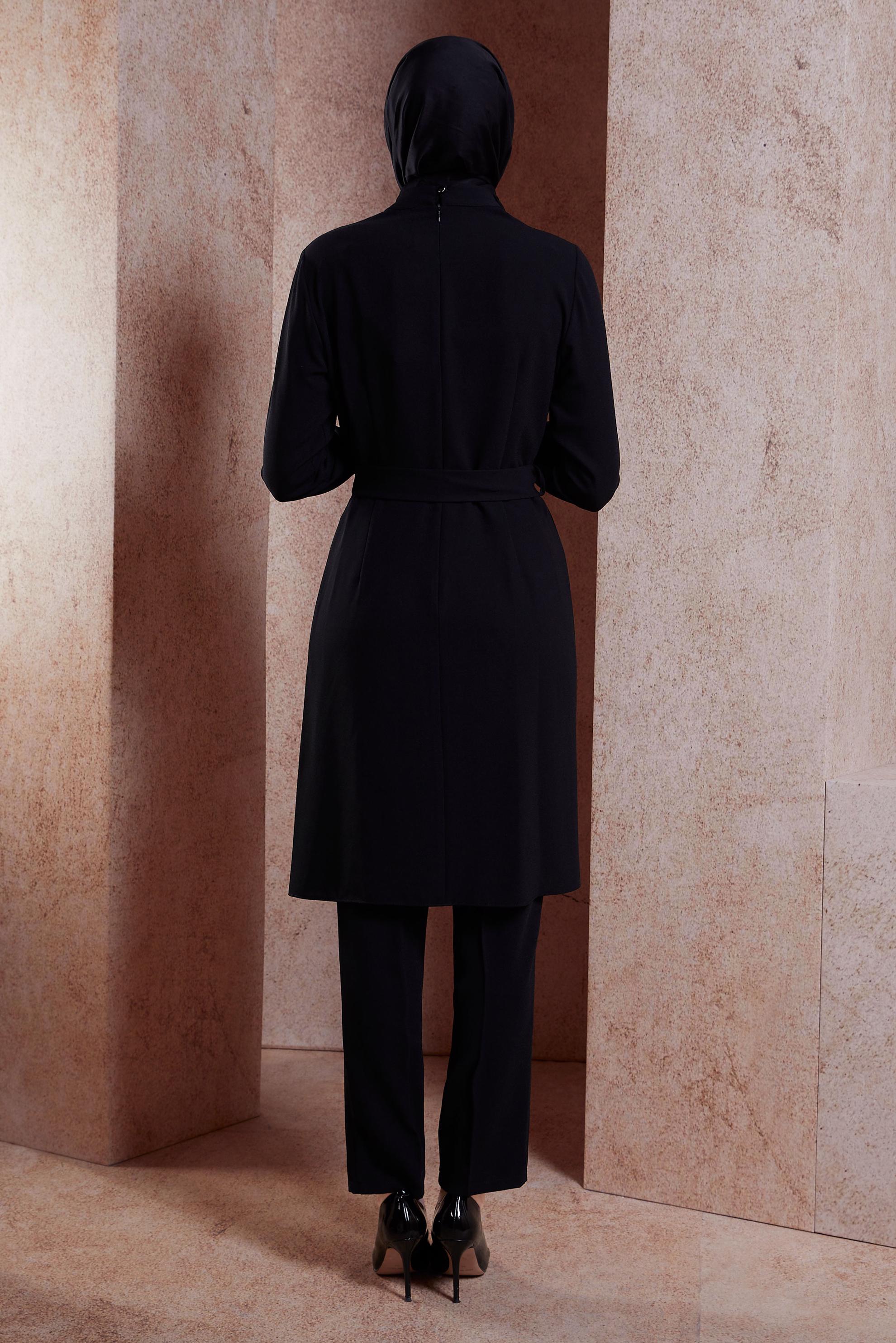 Tesettür giyim SİYAH TAŞ DETAYLI PANTOLONLU TAKIM 30279