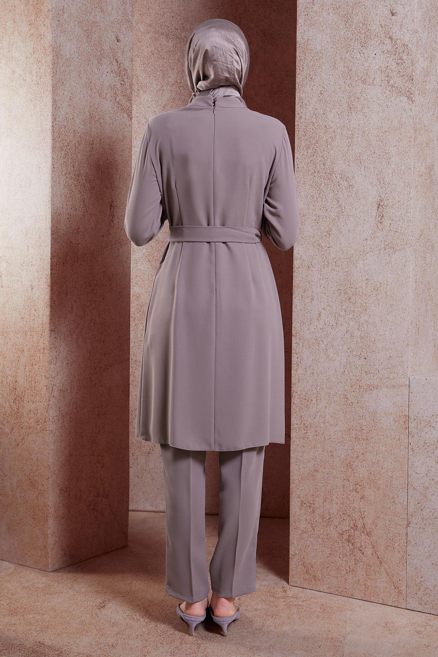 Tesettür giyim MOR TAŞ DETAYLI PANTOLONLU TAKIM 30279