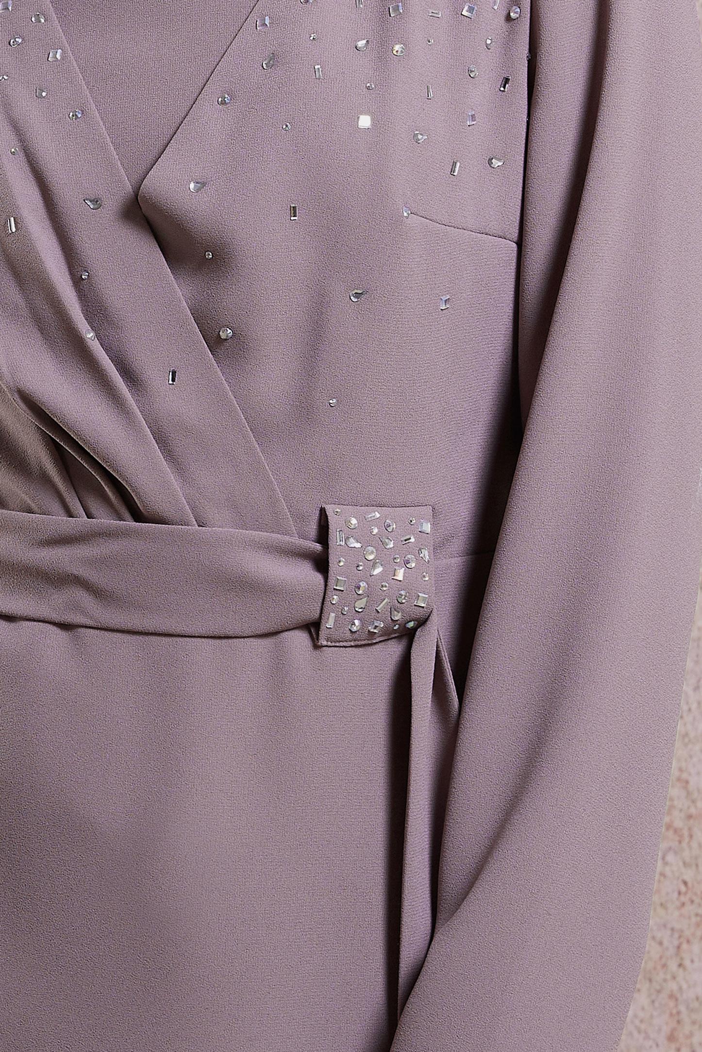 Tesettür giyim MOR TAŞ DETAYLI PANTOLONLU TAKIM 30279