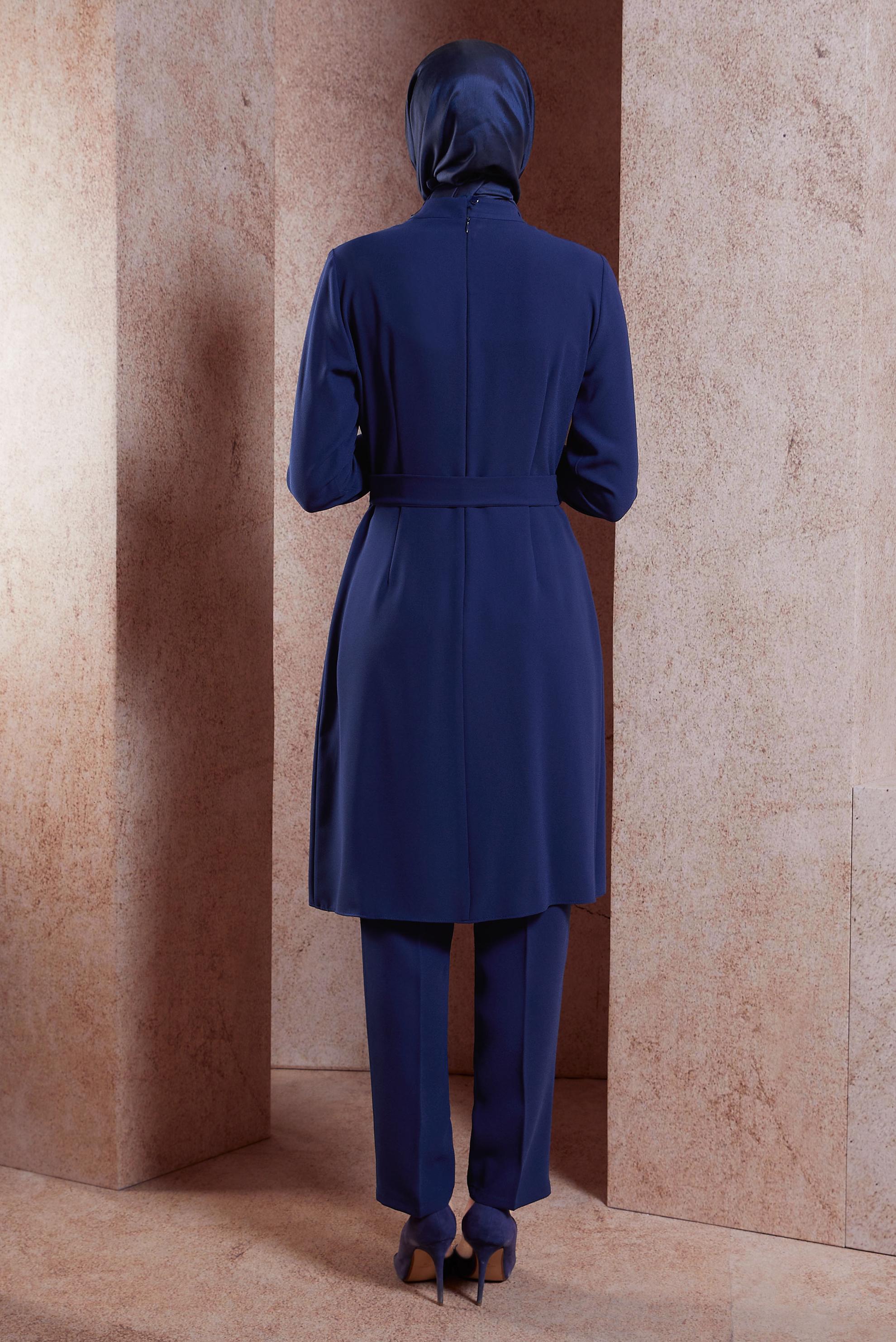 Tesettür giyim LACİVERT TAŞ DETAYLI PANTOLONLU TAKIM 30279