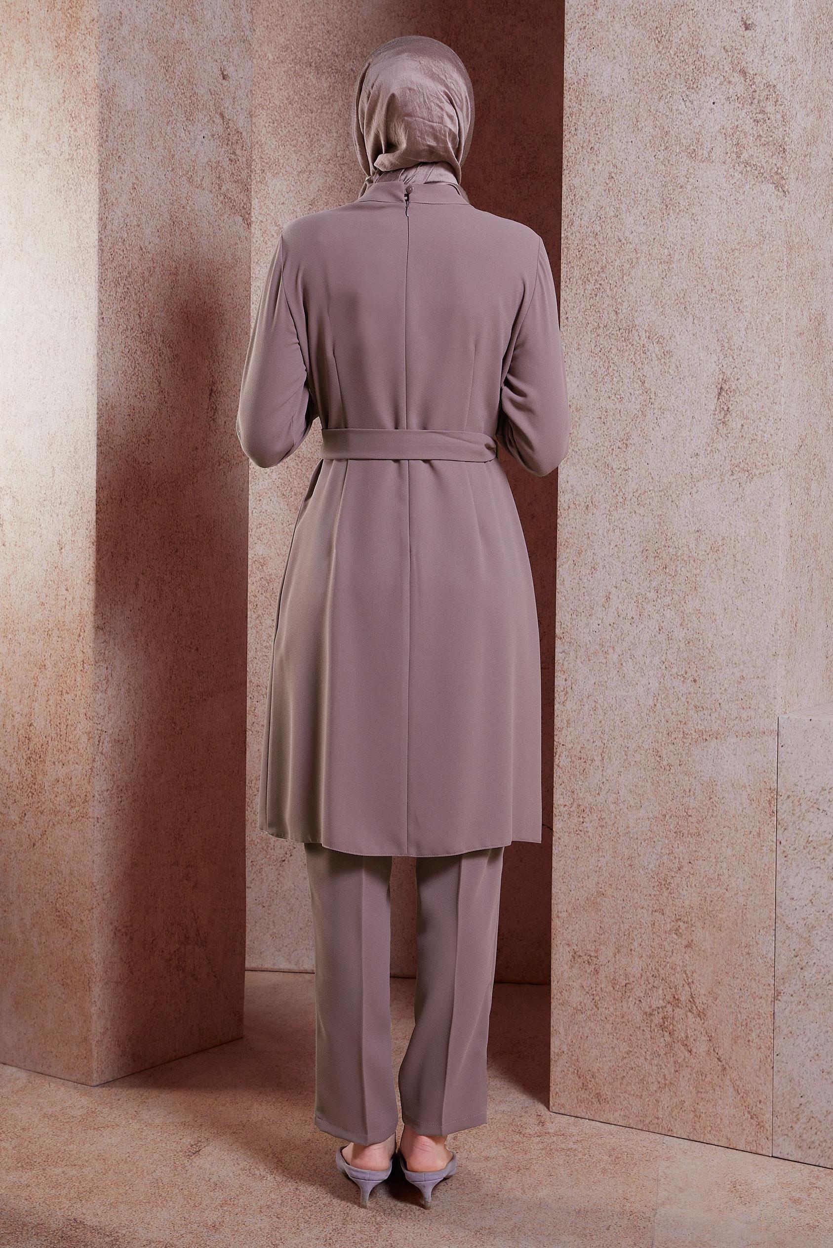 Tesettür giyim PEMBE TAŞ DETAYLI PANTOLONLU TAKIM 30279