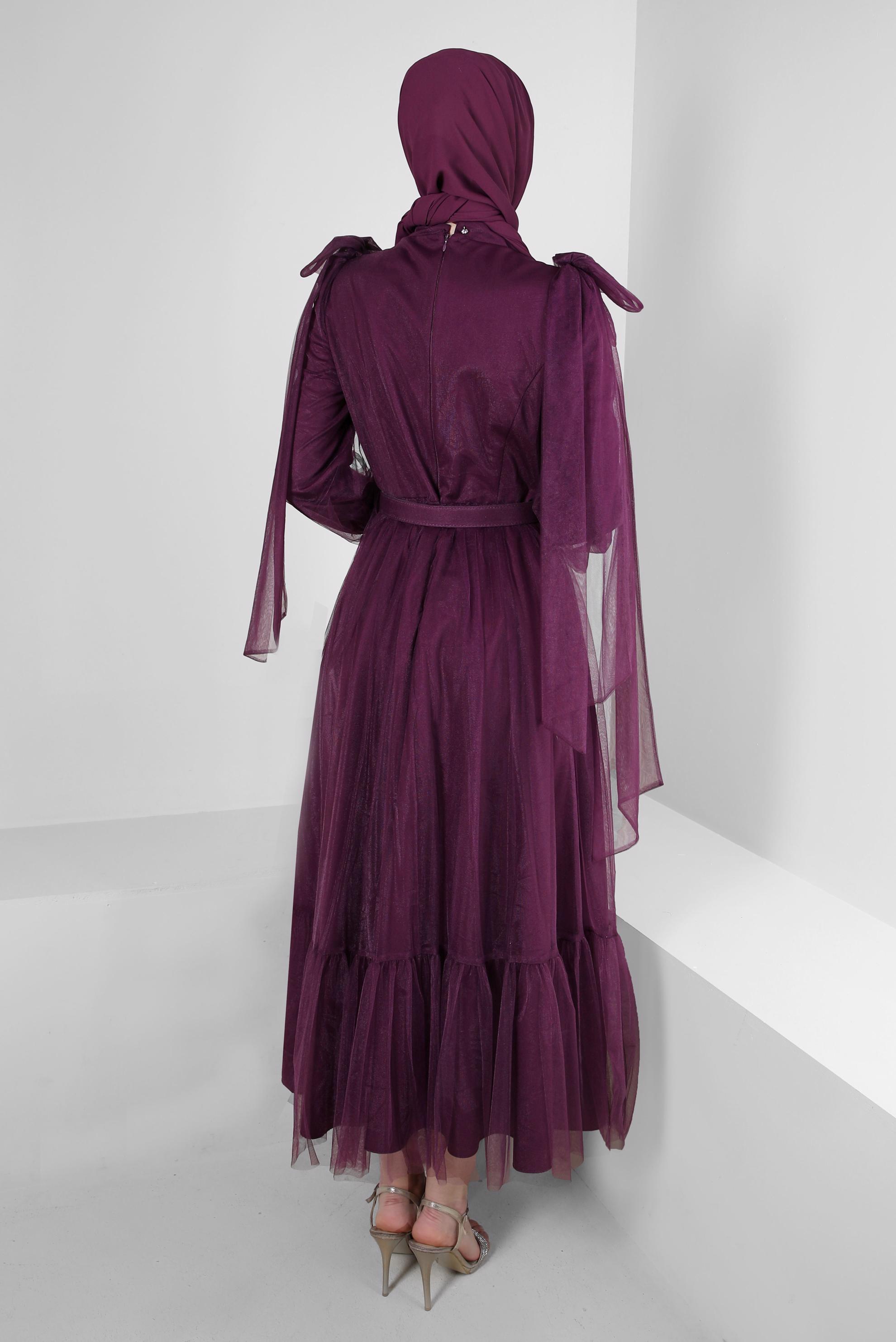 Vêtements hijab PRUNE ROBE DE SOIRÉE EN TULLE AVEC CEINTURE 50305