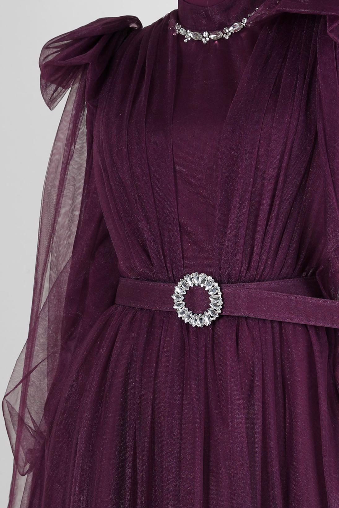 Vêtements hijab PRUNE ROBE DE SOIRÉE EN TULLE AVEC CEINTURE 50305