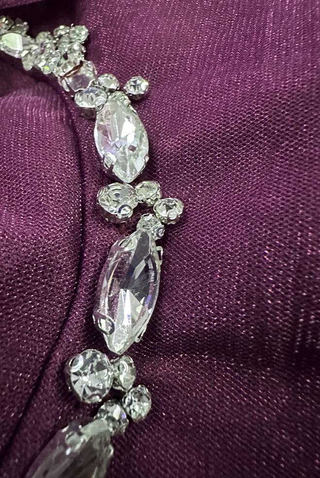 Vêtements hijab PRUNE ROBE DE SOIRÉE EN TULLE AVEC CEINTURE 50305 - ALVİNA