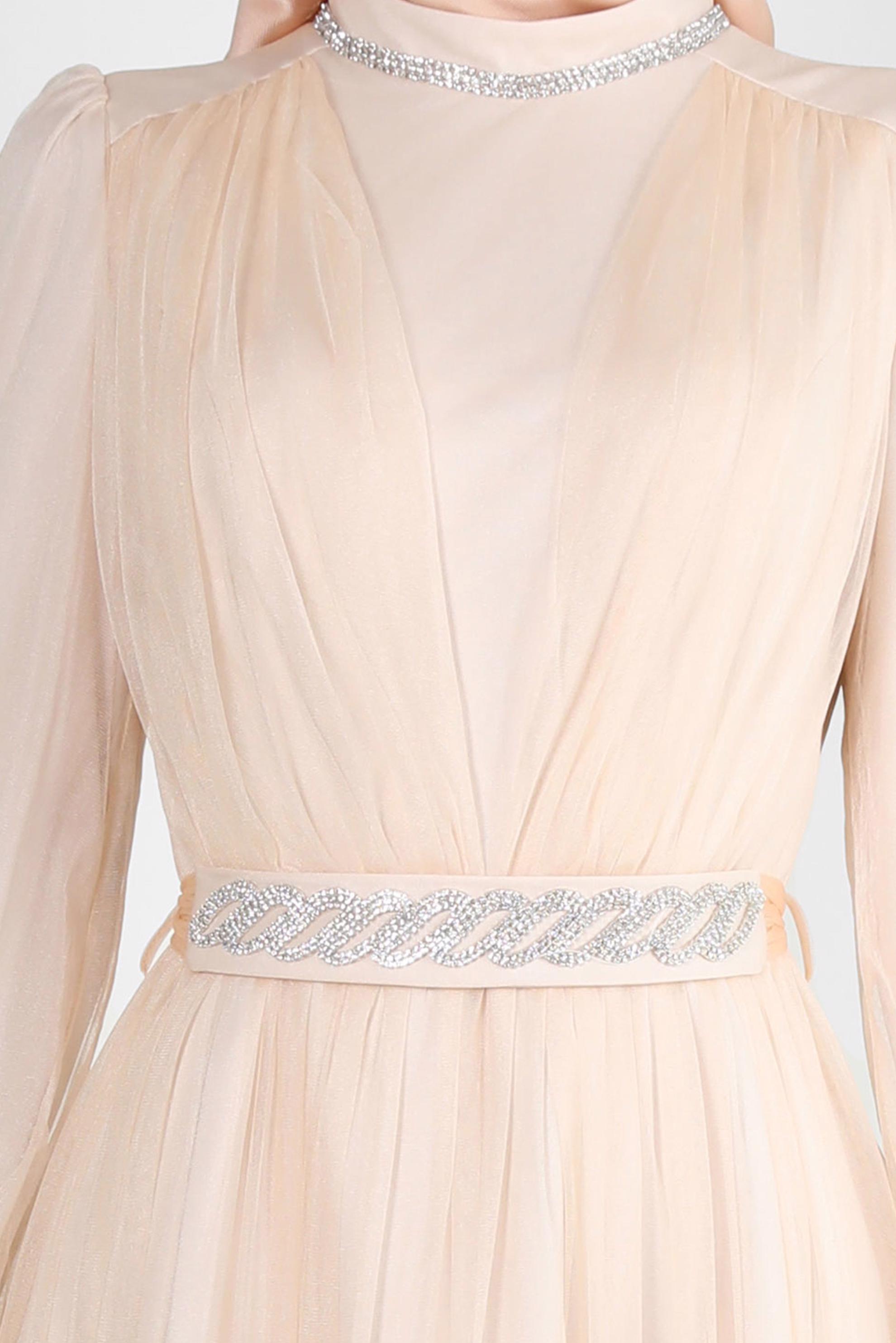 Vêtements hijab POUDRE ROBE DE SOIRÉE DÉTAIL GEM AVEC TULLE 50306