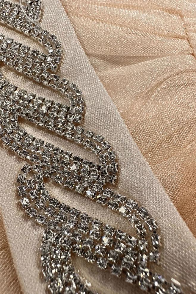 Vêtements hijab POUDRE ROBE DE SOIRÉE DÉTAIL GEM AVEC TULLE 50306 - ALVİNA