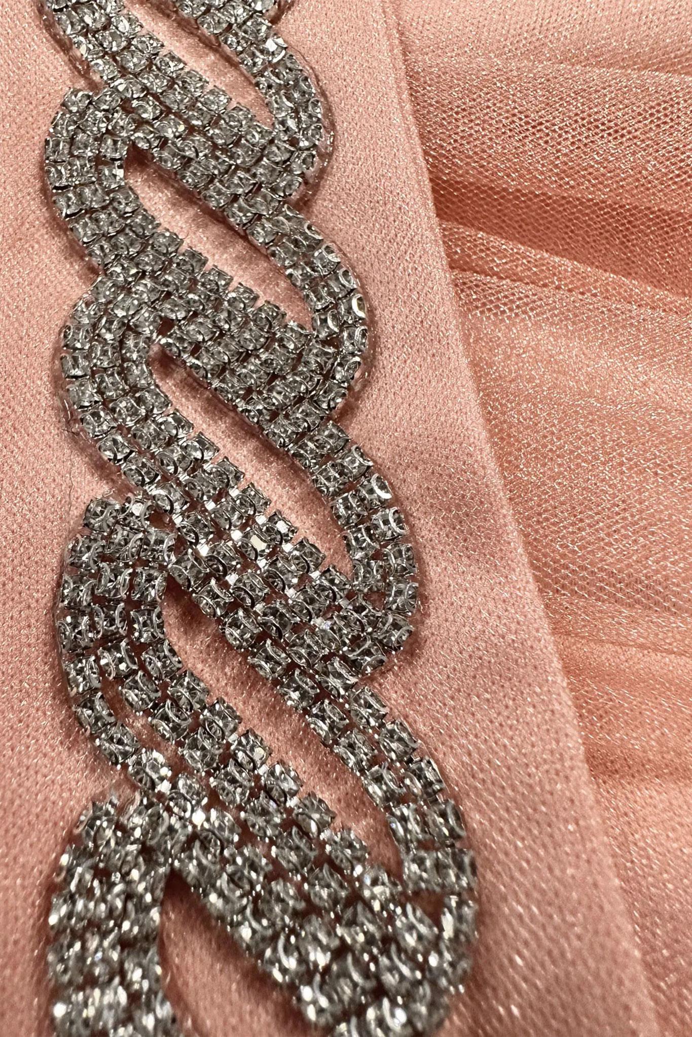 Tesettür giyim PUDRA TAŞ DETAYLI TÜLLÜ ABİYE ELBİSE 50306