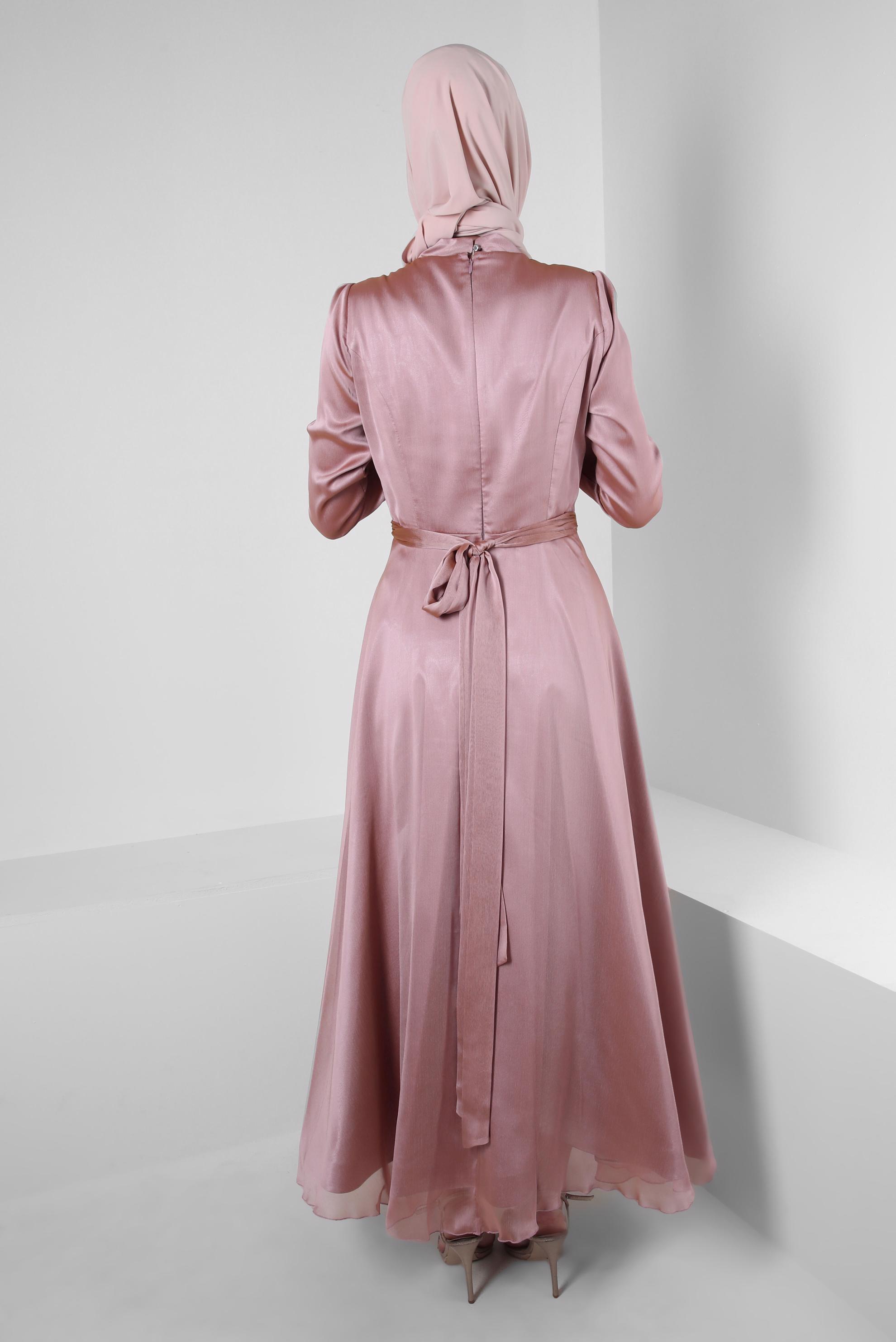 Vêtements hijab ROSE ROBE DE SOIRÉE EN MOUSSELINE AVEC CEINTURE 50314