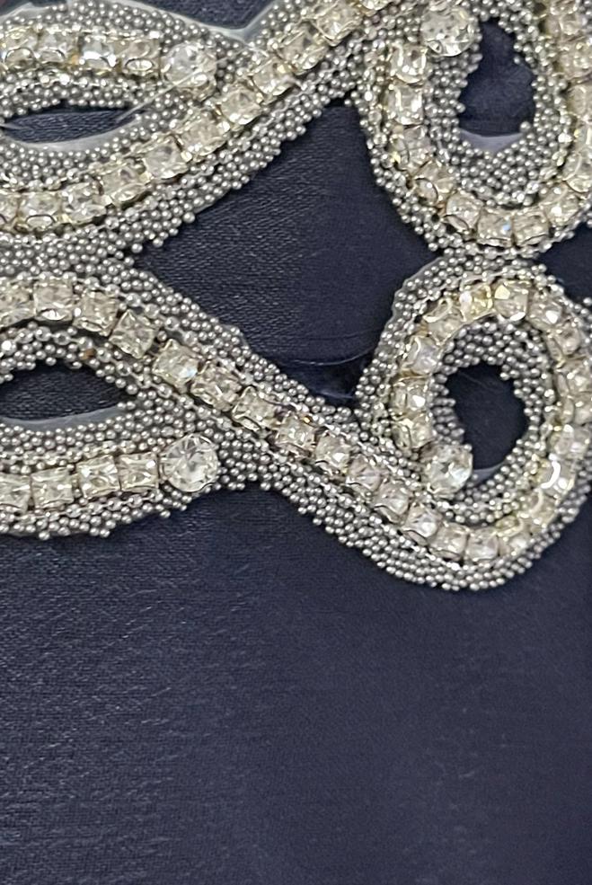 Vêtements hijab BLEU MARINE ROBE DE SOIRÉE EN MOUSSELINE AVEC CEINTURE ET BRODERIE 50315 - ALVİNA