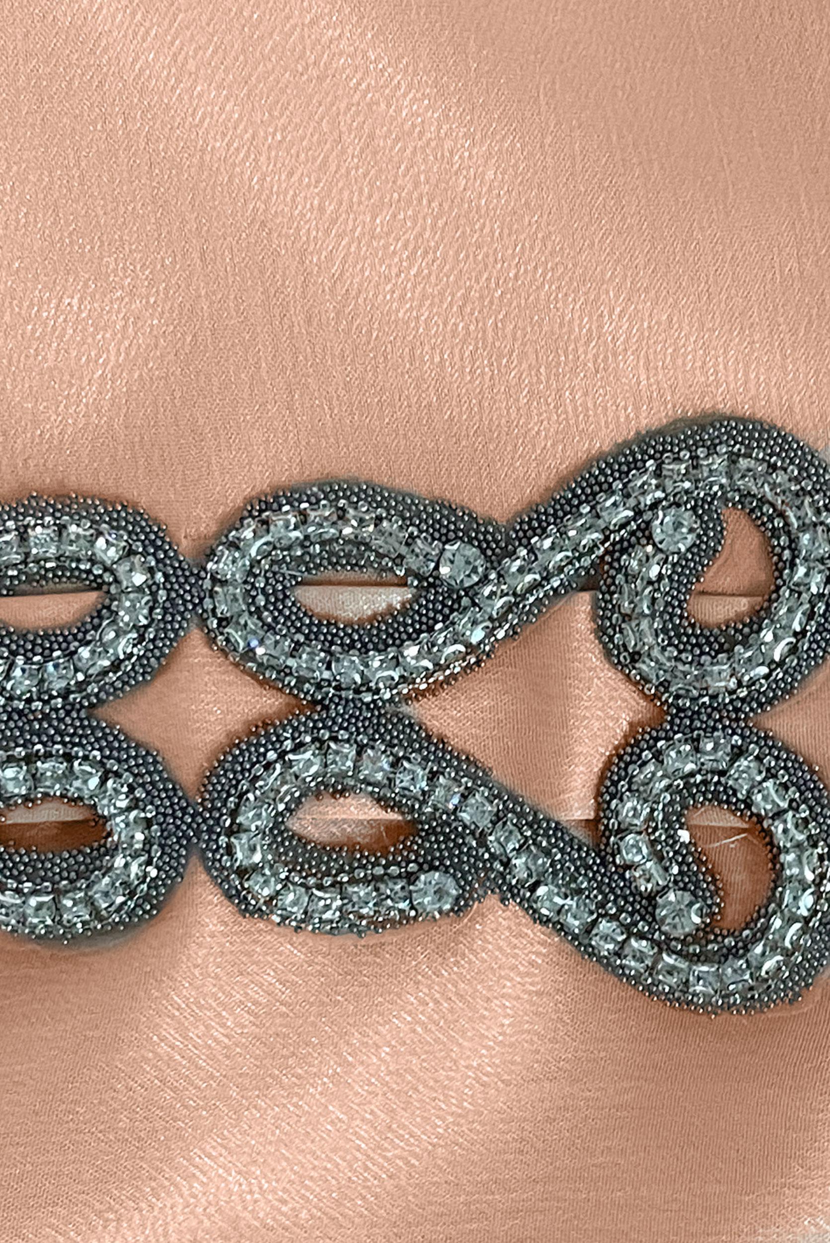 Tesettür giyim PUDRA KUŞAKLI TAŞ İŞLEMELİ ŞİFON ABİYE ELBİSE 50315