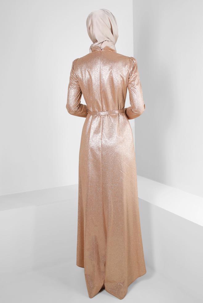 Vêtements hijab POUDRE ROBE DE SOIRÉE EN PAILLETTES AVEC GEM BRODÉ 50317 - ALVİNA