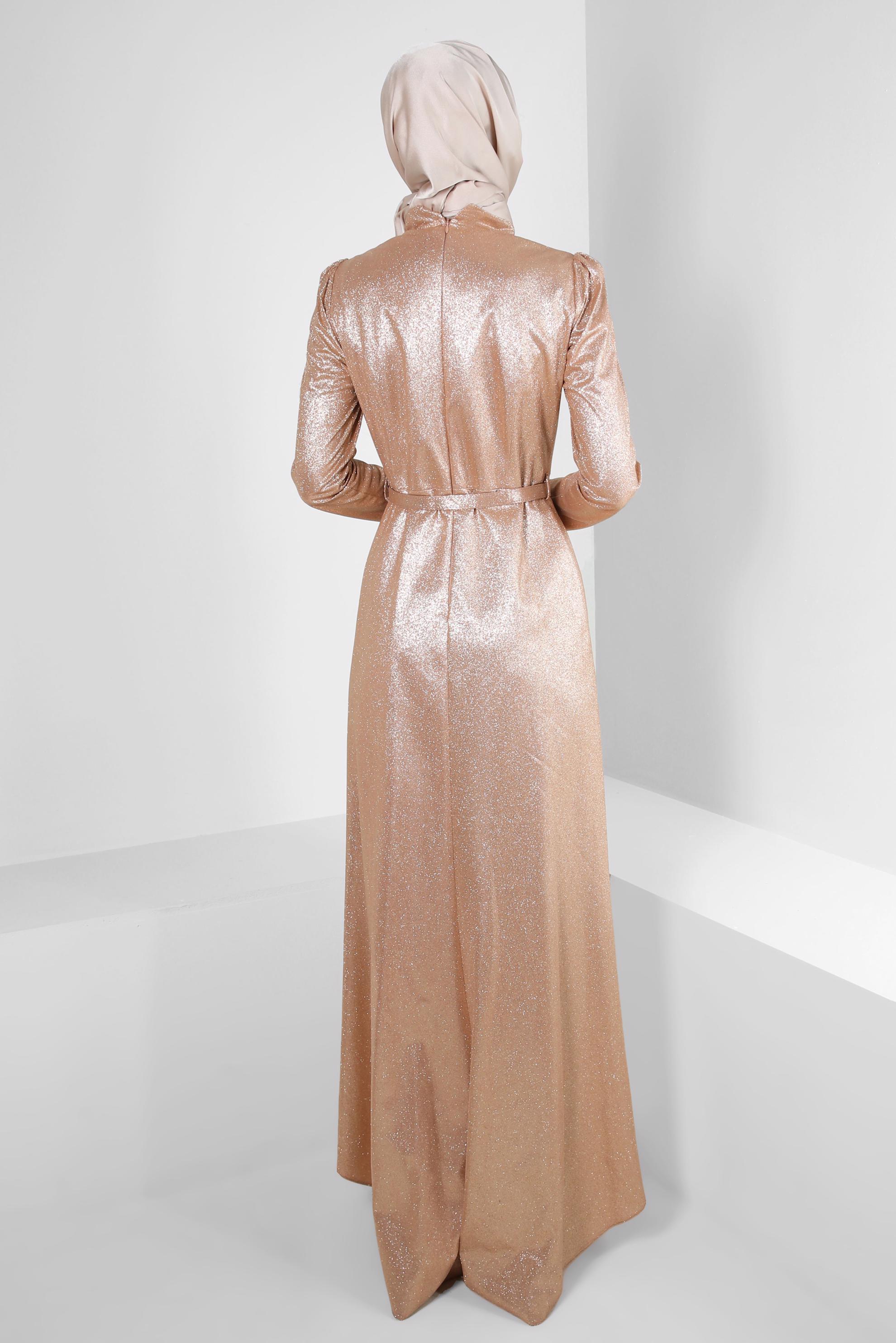 Vêtements hijab POUDRE ROBE DE SOIRÉE EN PAILLETTES AVEC GEM BRODÉ 50317