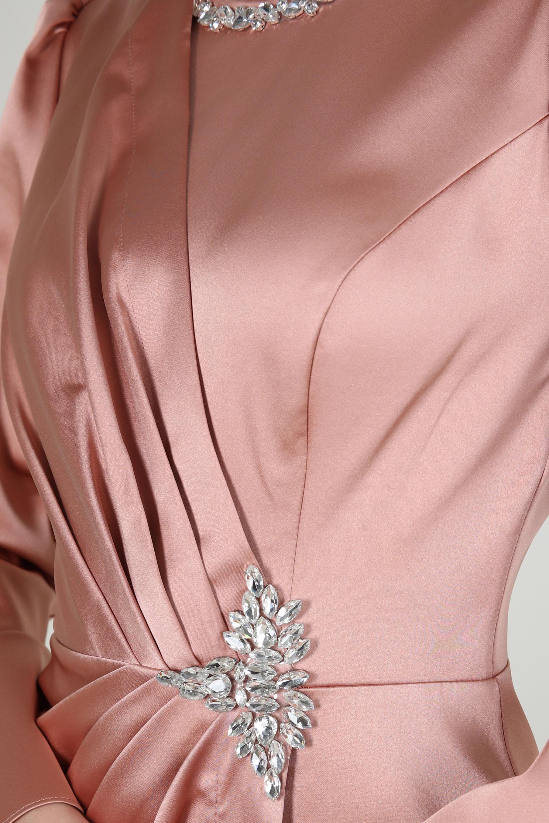 Tesettür giyim PUDRA TAŞ DETAYLI SATEN ABİYE ELBİSE 50318