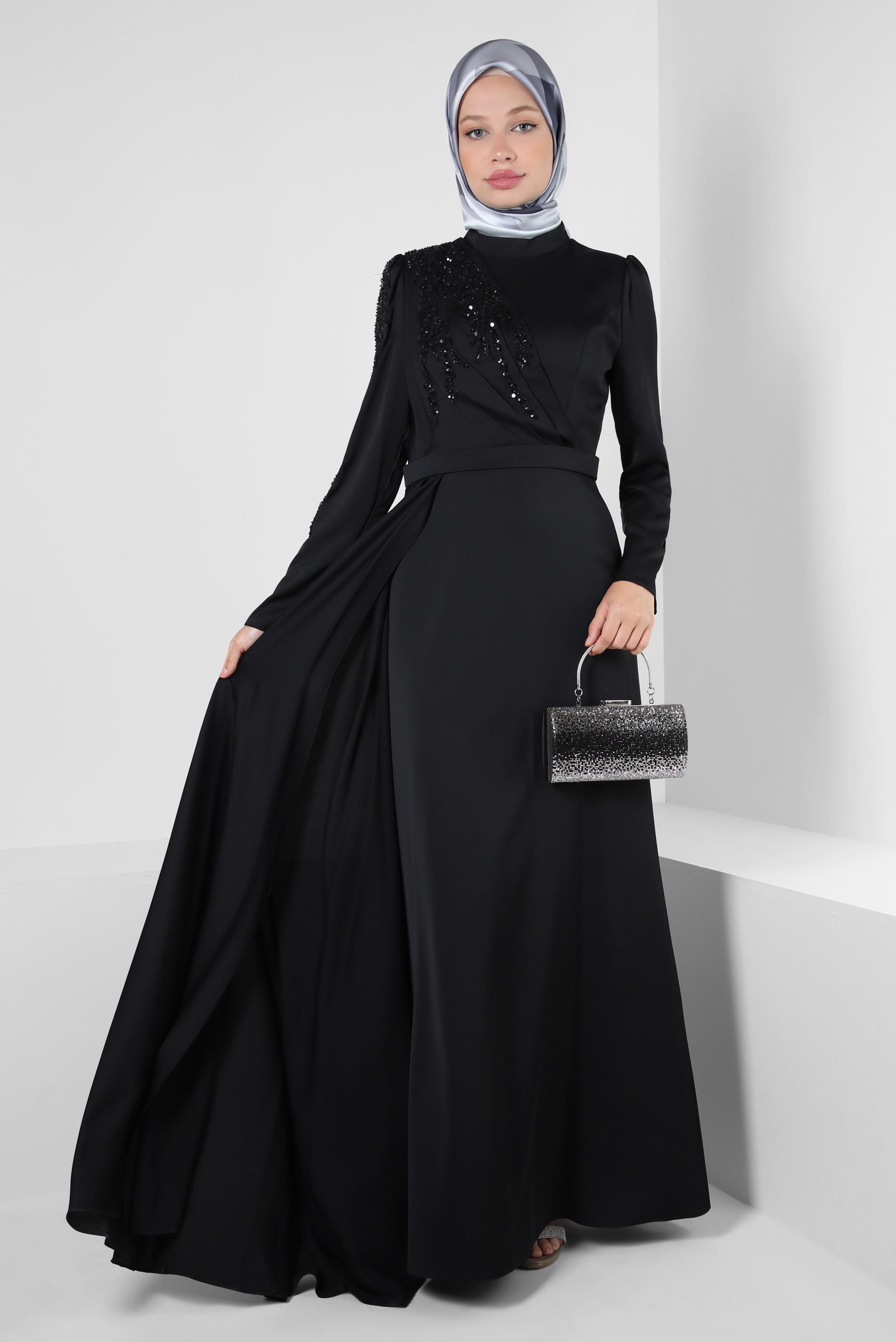 Vêtements hijab NOIR ROBE DE SOIRÉE EN SATIN À SEQUINS 50319