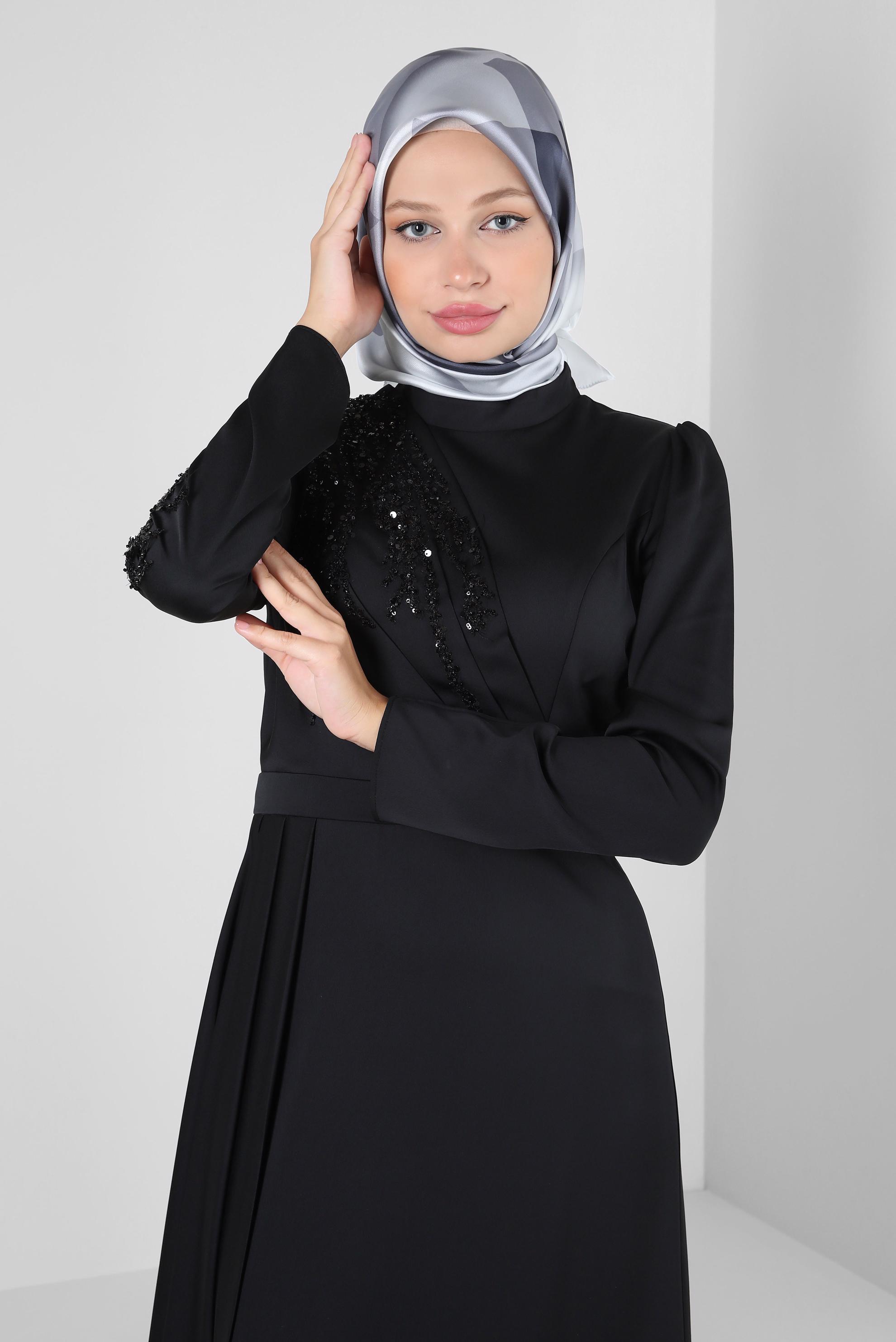 Vêtements hijab NOIR ROBE DE SOIRÉE EN SATIN À SEQUINS 50319