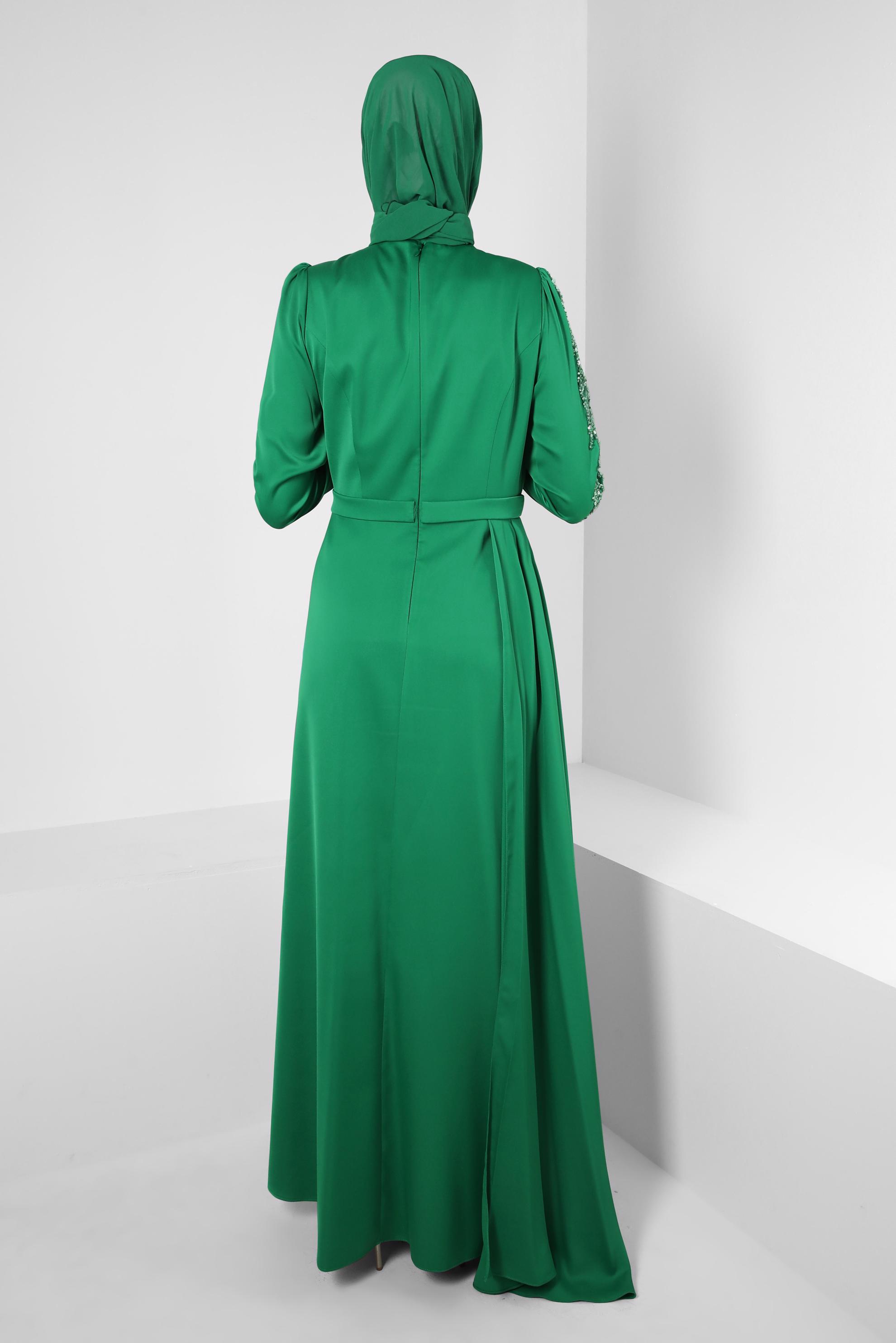 Vêtements hijab VERT ROBE DE SOIRÉE EN SATIN À SEQUINS 50319