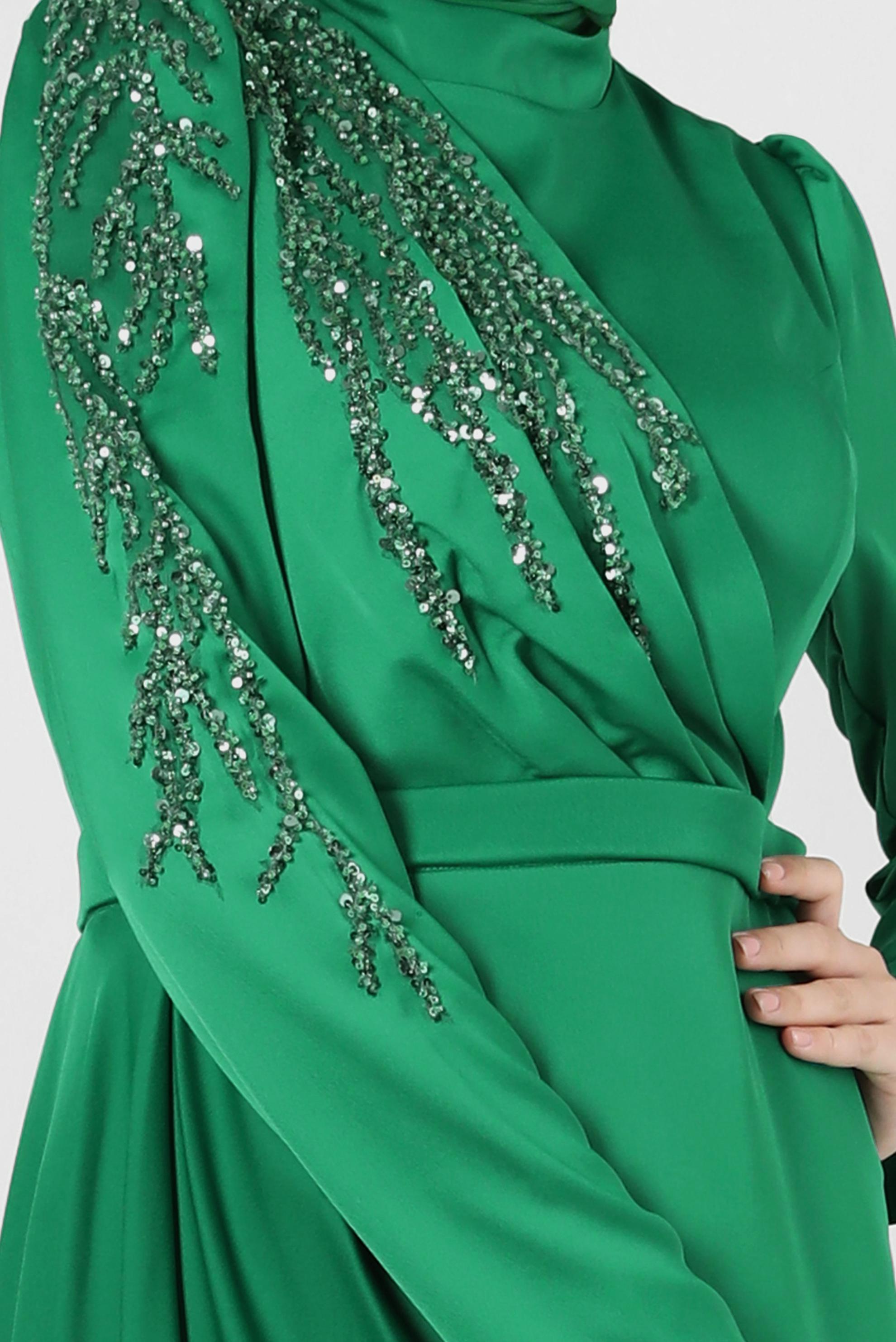 Vêtements hijab VERT ROBE DE SOIRÉE EN SATIN À SEQUINS 50319