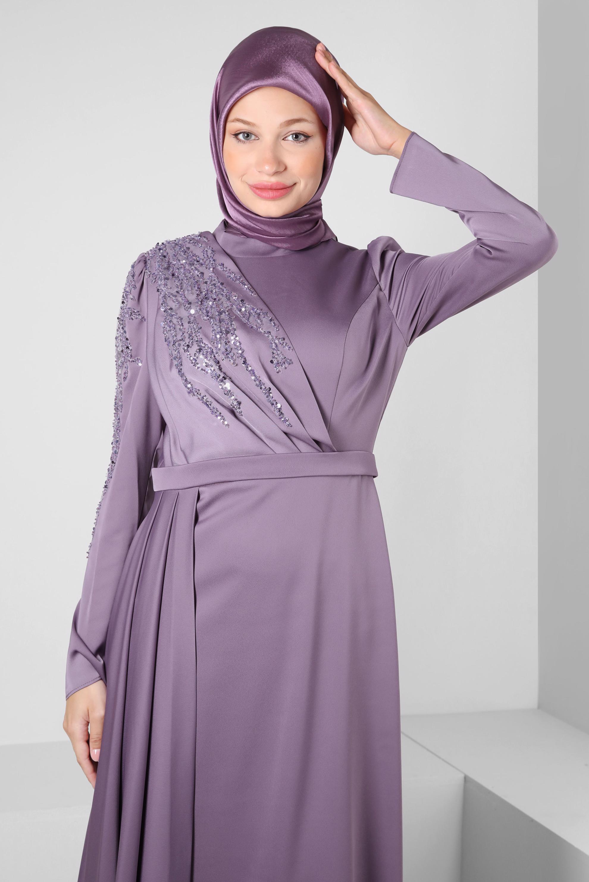 Vêtements hijab POURPRE ROBE DE SOIRÉE EN SATIN À SEQUINS 50319