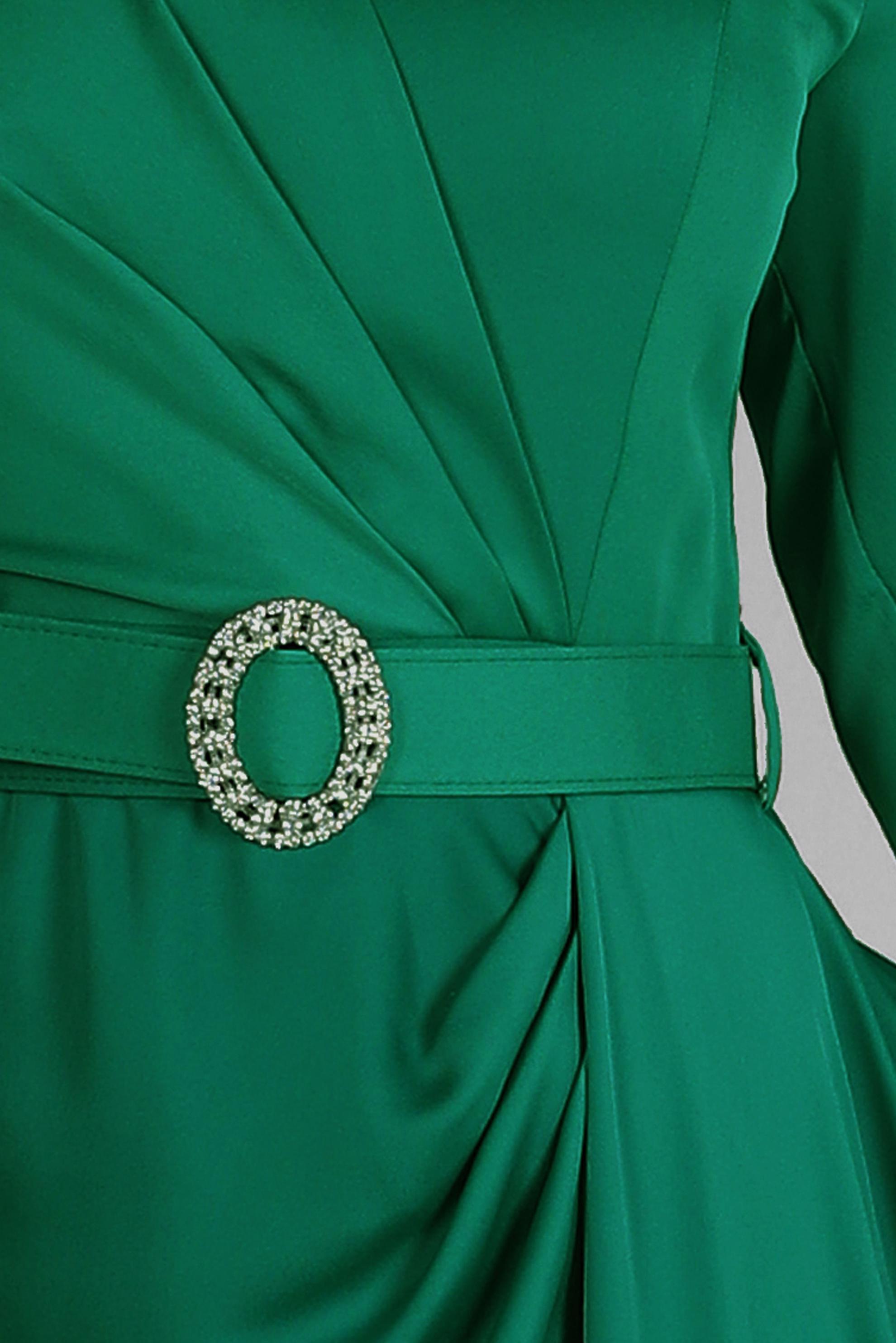 Tesettür giyim YEŞİL DRAPE DETAYLI KEMERLİ SATEN ABİYE ELBİSE 50320