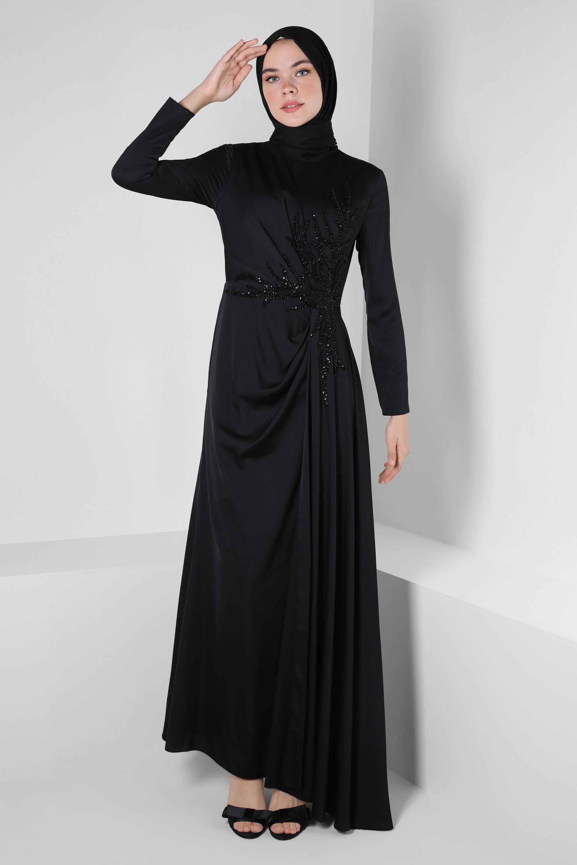 Vêtements hijab NOIR ROBE DE SOIRÉE EN SATIN 50323