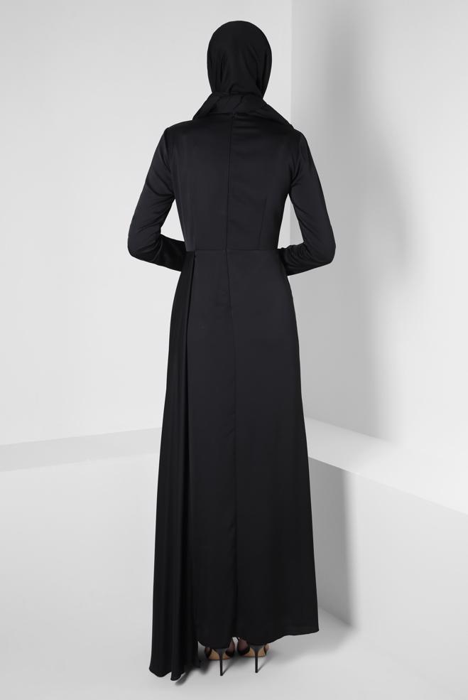 Vêtements hijab NOIR ROBE DE SOIRÉE EN SATIN 50323 - ALVİNA