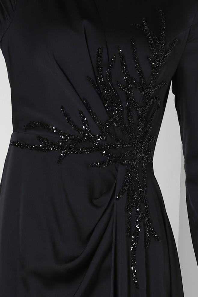 Vêtements hijab NOIR ROBE DE SOIRÉE EN SATIN 50323 - ALVİNA