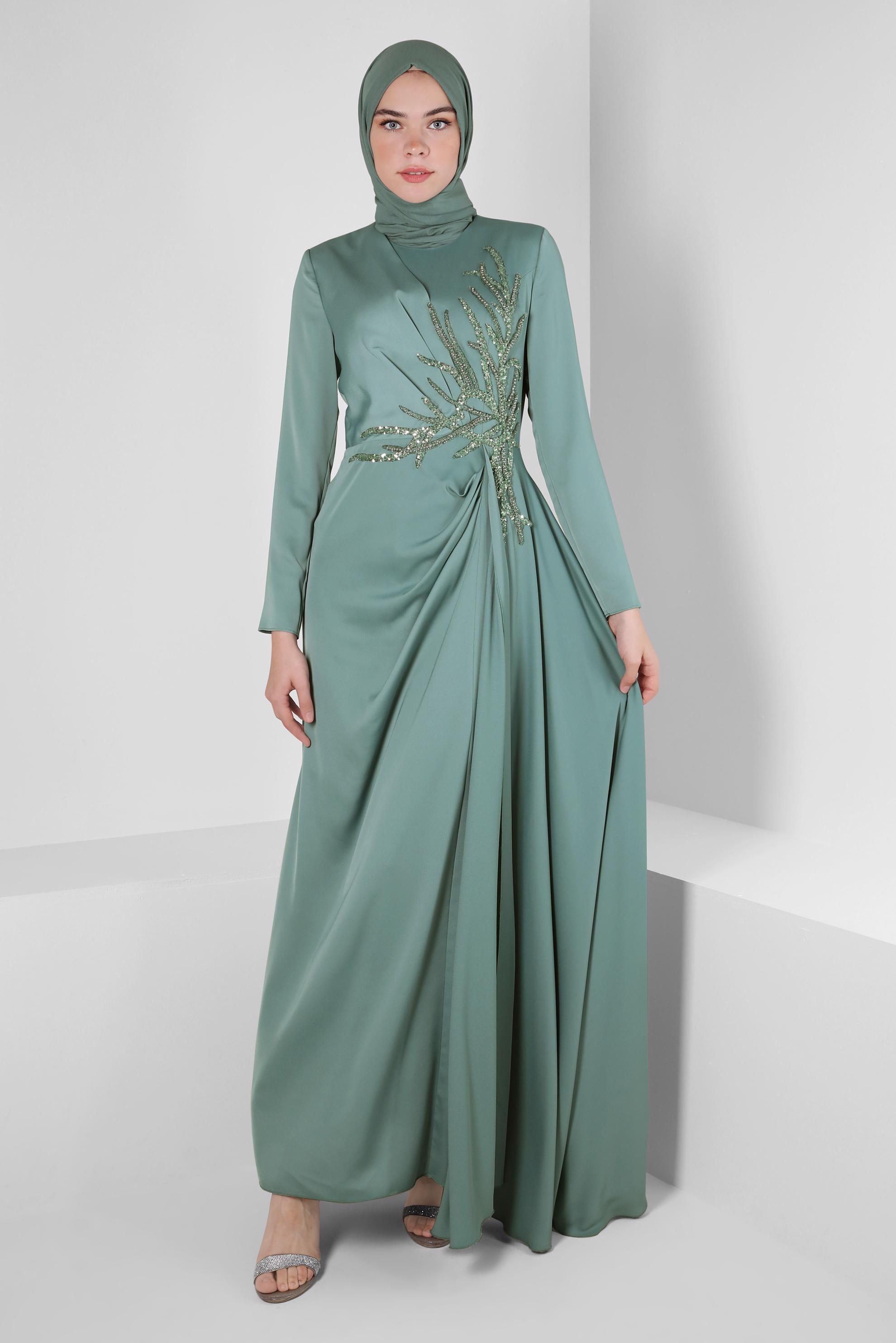 Vêtements hijab VERT ROBE DE SOIRÉE EN SATIN 50323