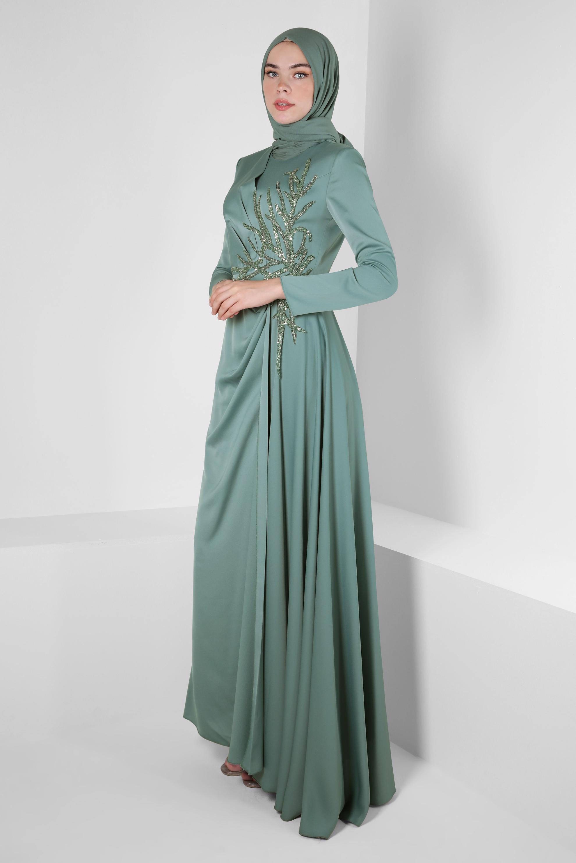 Vêtements hijab VERT ROBE DE SOIRÉE EN SATIN 50323