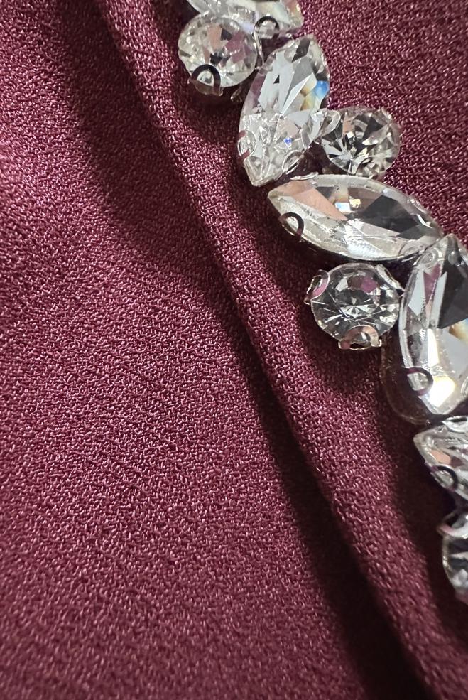 Hijab-Kleidung ROSA PİLİSE DETAYLI TAŞ BASKILI KREP ABİYE ELBİSE 50324 - ALVİNA