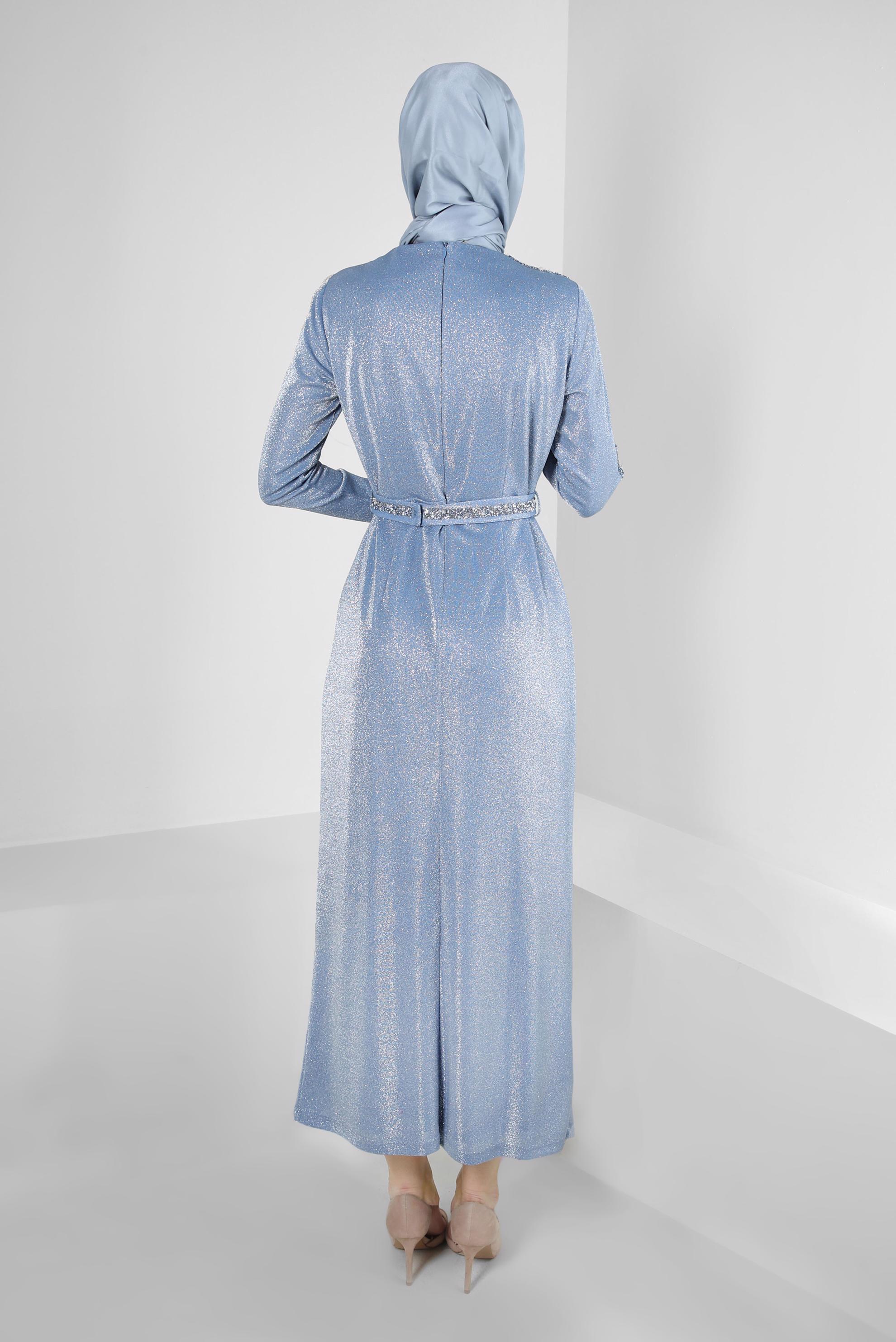 Vêtements hijab BLEU MARINE ROBE DE SOIRÉE EN SEQUINS BRODÉS DE GEMMES 50325