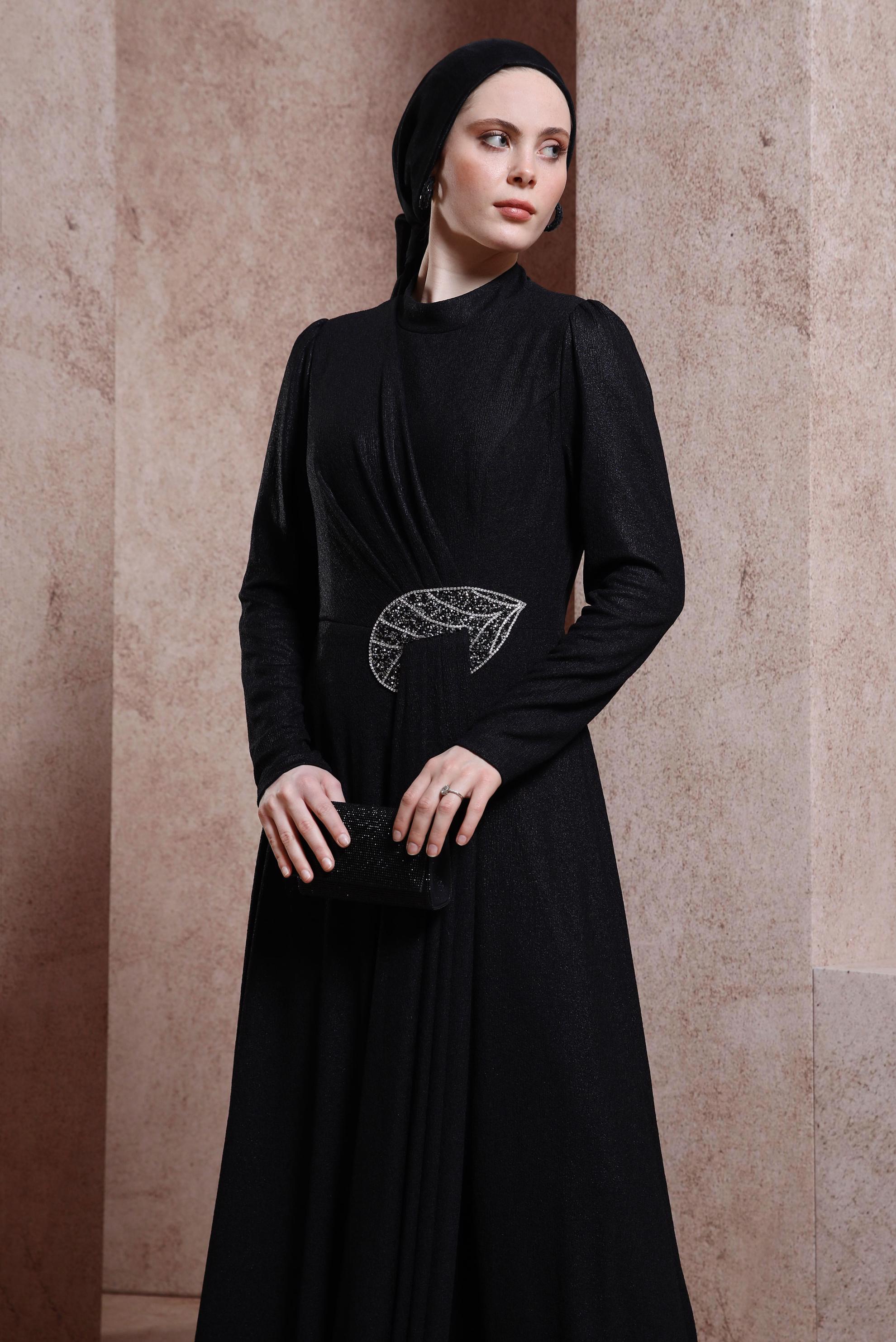 Vêtements hijab NOIR ROBE DE SOIRÉE BRODÉE GEMMES 50327