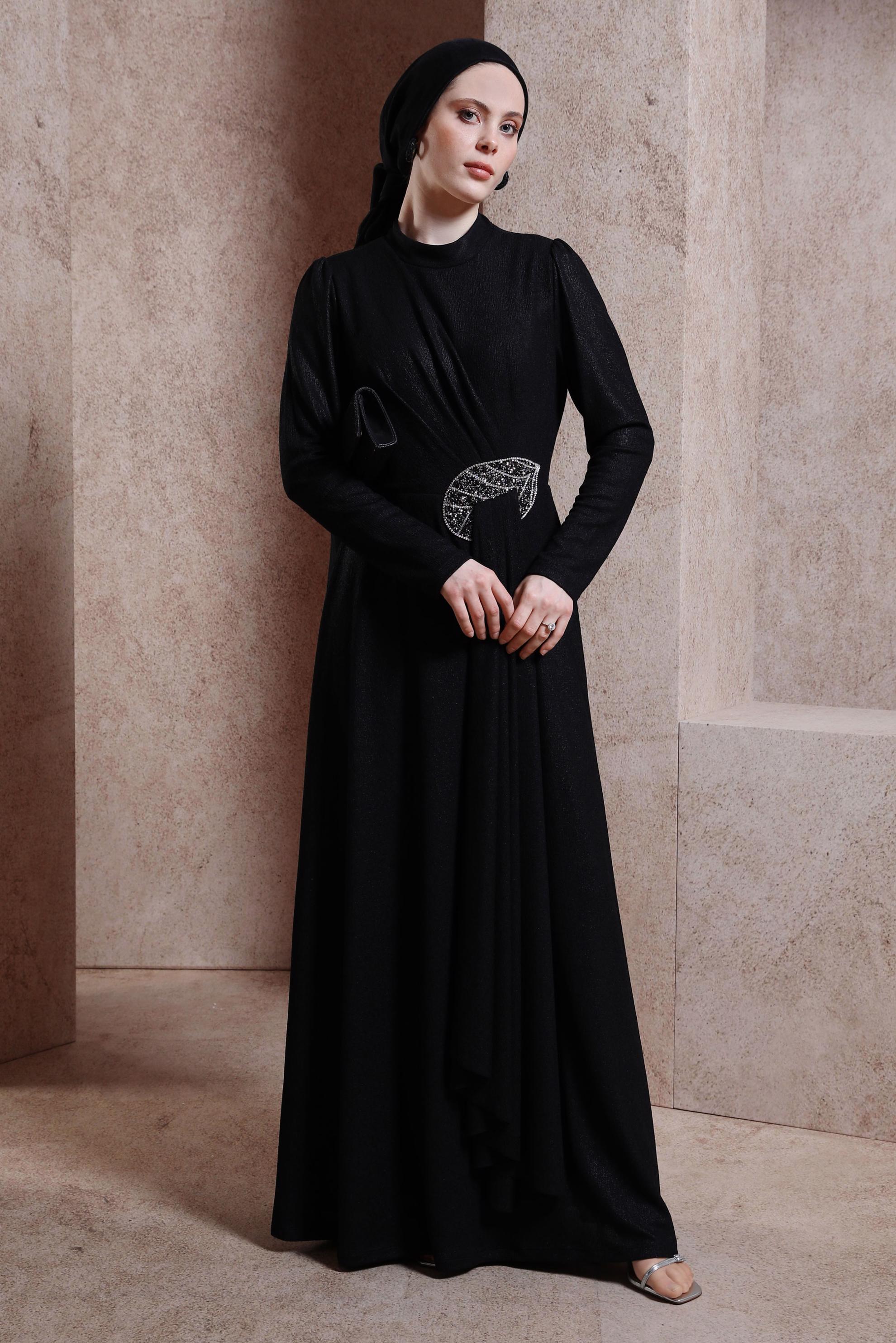 Vêtements hijab NOIR ROBE DE SOIRÉE BRODÉE GEMMES 50327