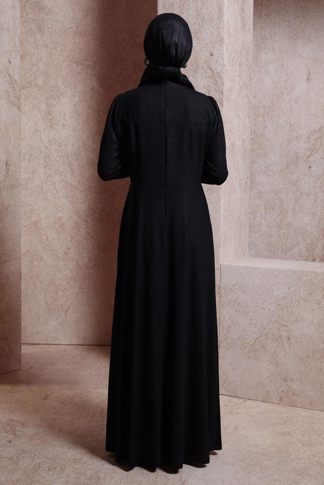Vêtements hijab NOIR ROBE DE SOIRÉE BRODÉE GEMMES 50327 - ALVİNA