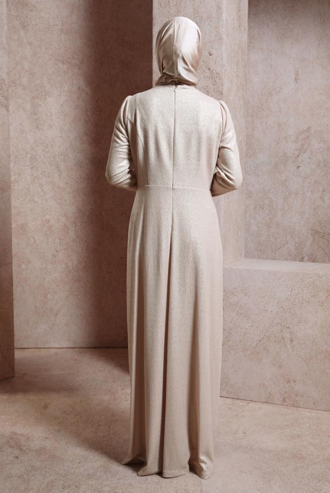 Vêtements hijab BEIGE ROBE DE SOIRÉE BRODÉE GEMMES 50327 - ALVİNA